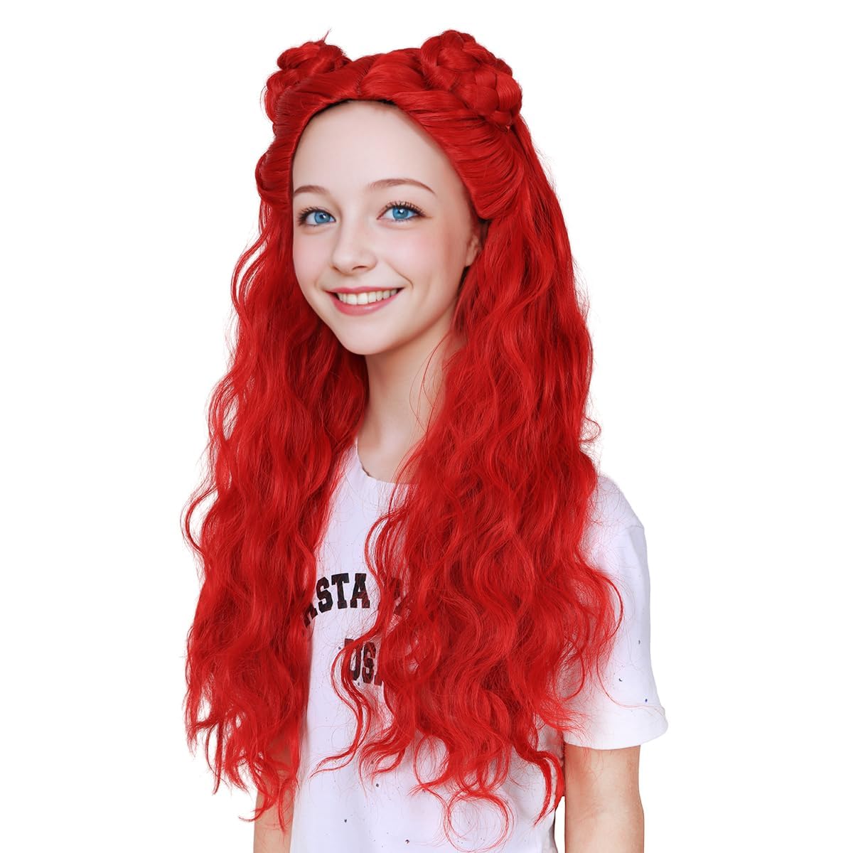 ColorGround Long Red Cosplay Wig for Women with Pocket Watch - Perfect for Anime, Halloween, and Costume Parties