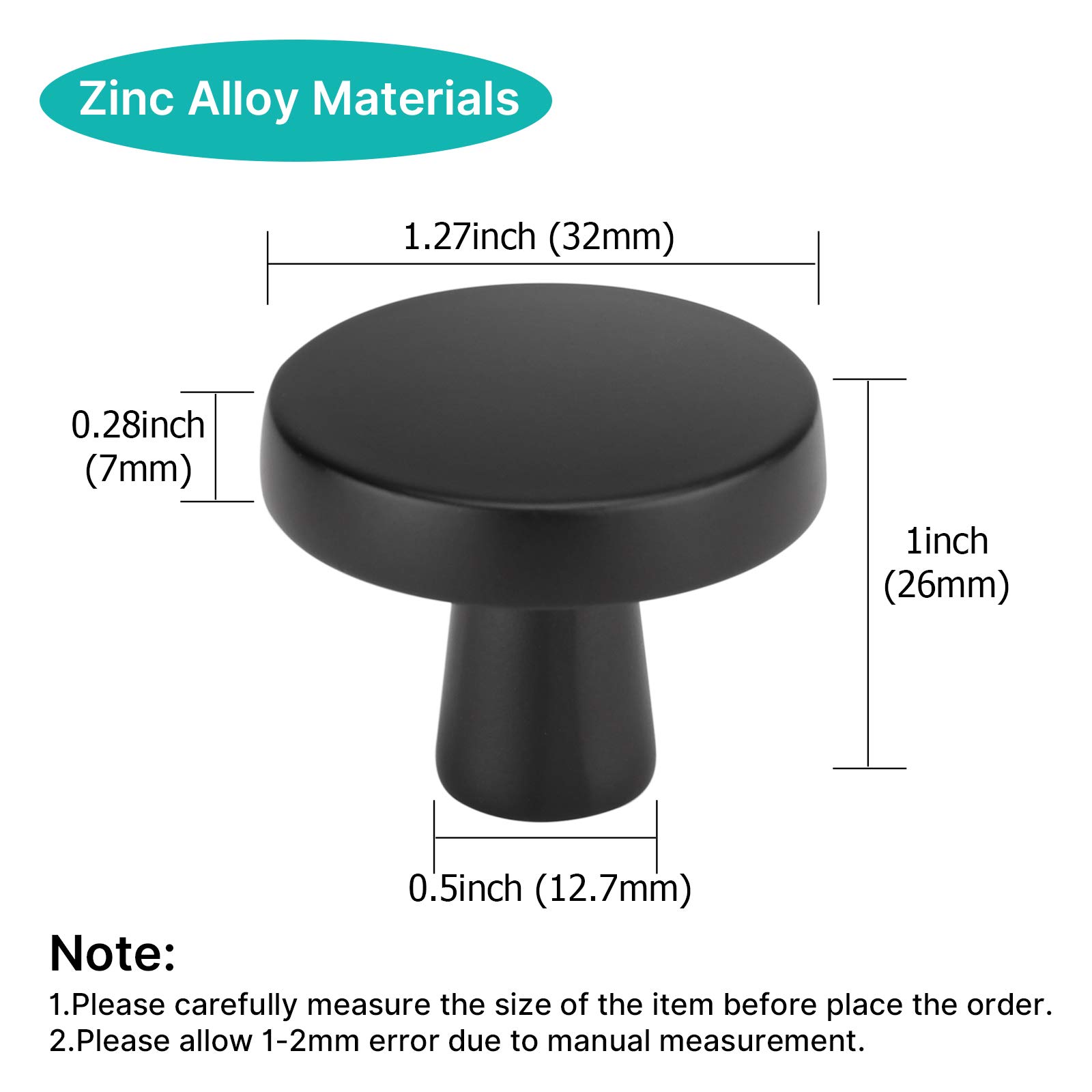 100 Pack Black Cabinet Knobs - Matte Black Drawer Pulls for Bathroom, Kitchen & Dresser | Durable MO5310BK Hardware for Cabinets & Furniture | Easy DIY Installation & Upgrade