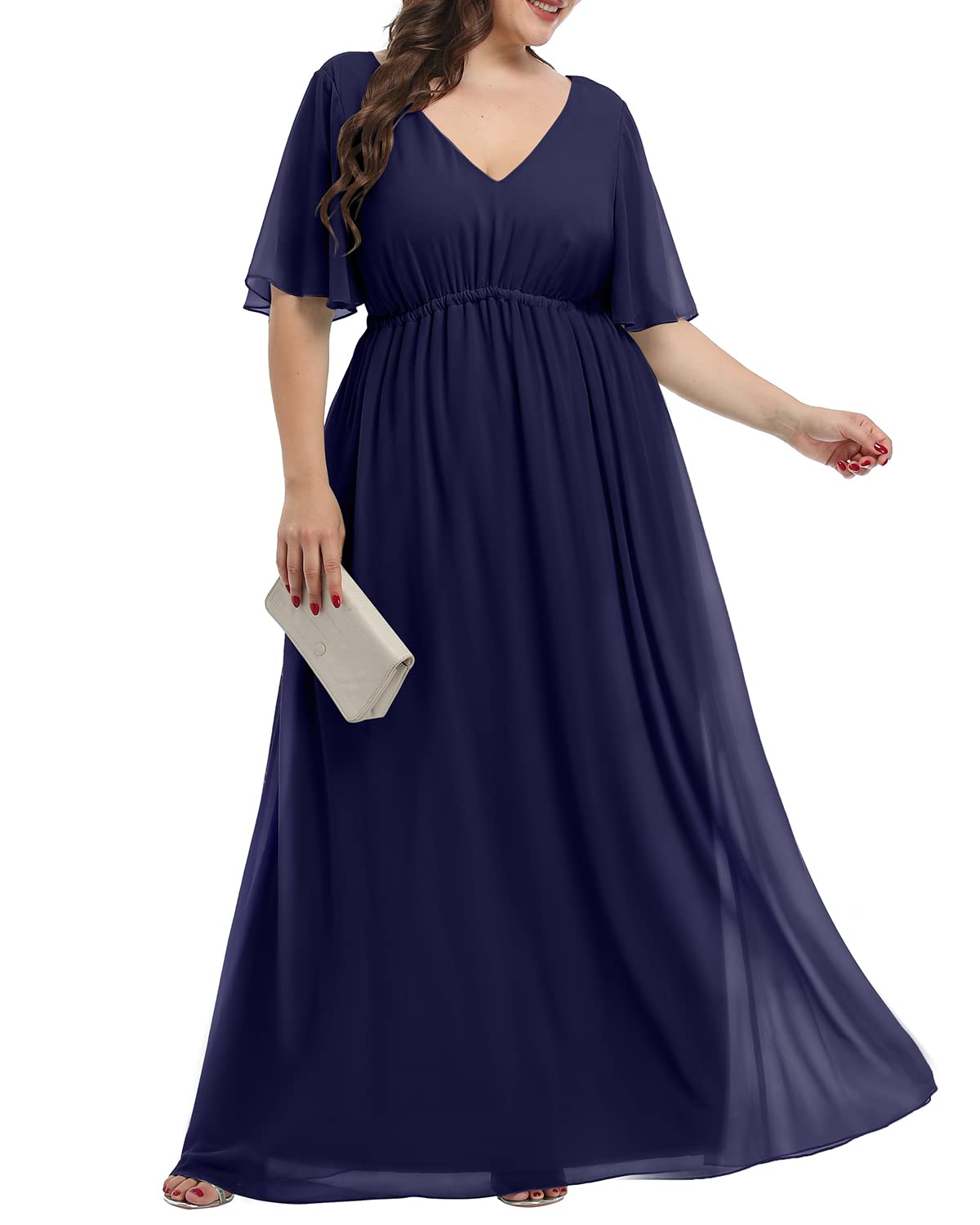 Elegant Plus Size Chiffon Maxi Dress for Women - Formal Wedding Guest & Bridesmaid Gown - Perfect for Evening Parties, Prom, and Special Occasions