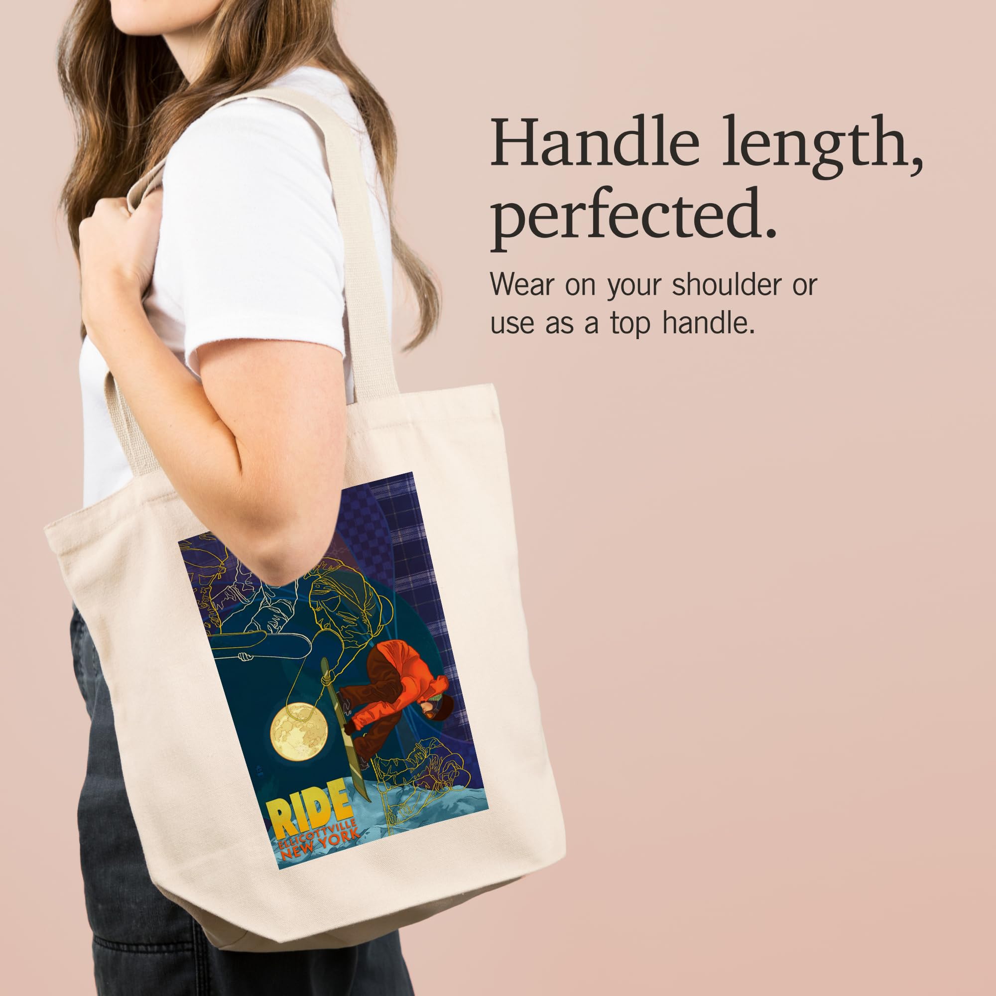 Lantern Press Ellicottville Colorado Snowboarder Timelapse Print - 100% Cotton Canvas Reusable Tote Bag for Shopping, Beach & Everyday Use