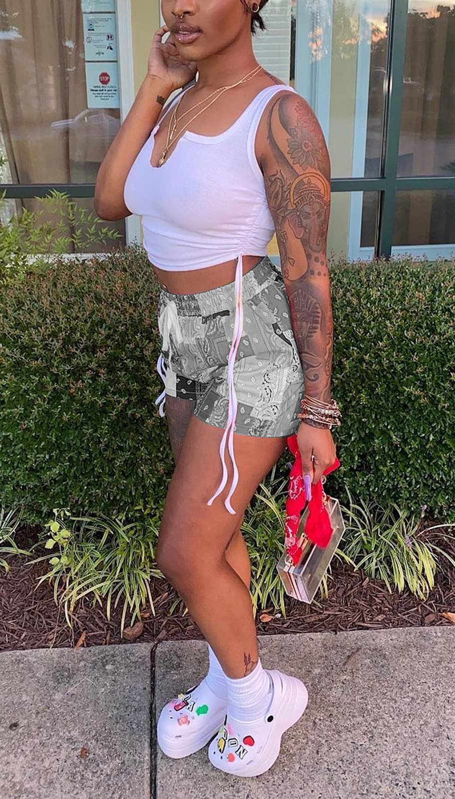 Acalyn Women's Sexy 2-Piece Short Sets - Summer Crop Top & Patchwork Shorts Outfit | Casual Streetwear, Beach Vacation, Music Festival Outfits