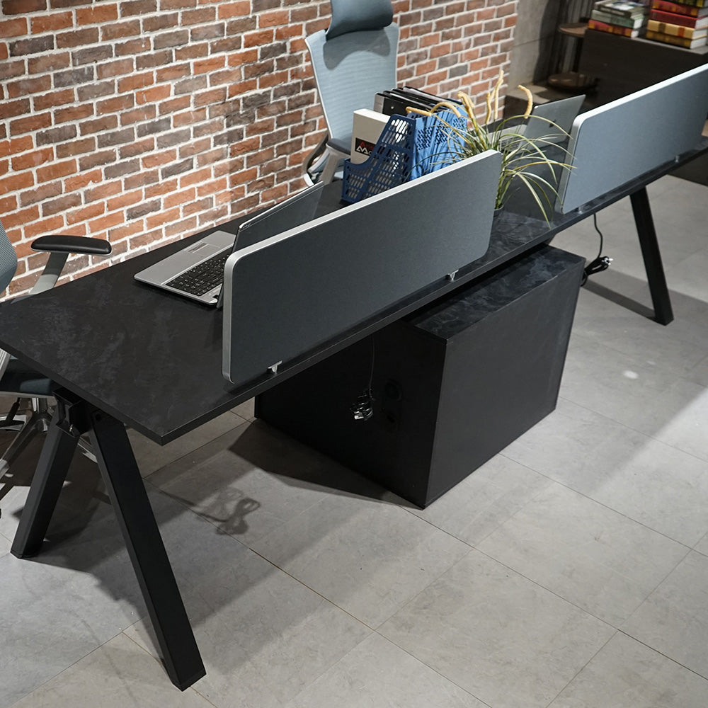 DOLAN 2-Seater Workstation Desk 2.8m Black Concrete - Modern Office Furniture for Home & Workspace, Perfect for Shared Desks in Small Offices or Study Rooms