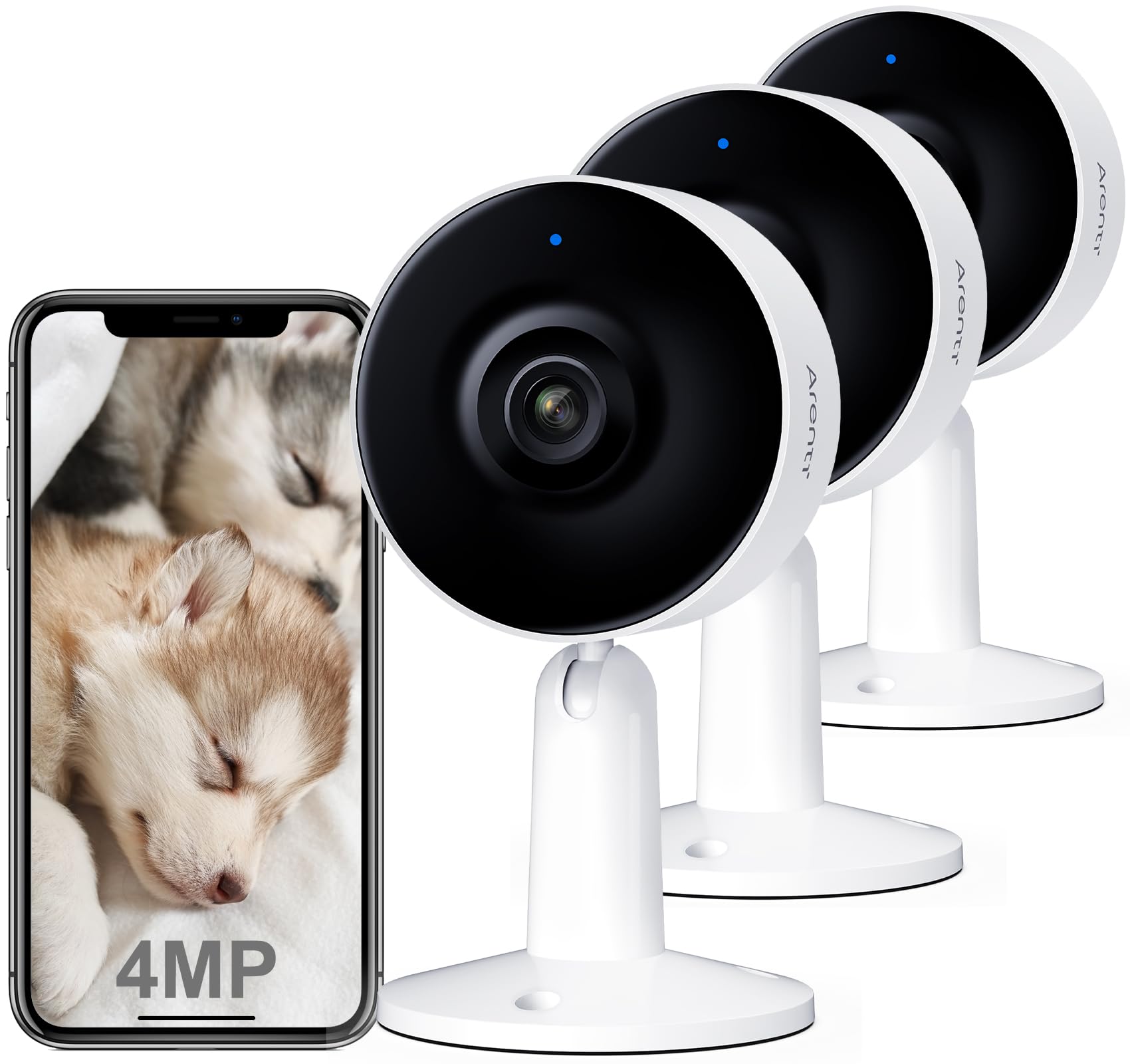 Arenti 4MP Indoor Security Camera 3 Pack - 2.5K HD Baby Monitor & Pet Camera with Motion/Sound Detection, Night Vision, 2-Way Audio, Phone App - Ideal for Home, Nursery, Pet Monitoring (IN1Q 3PC)