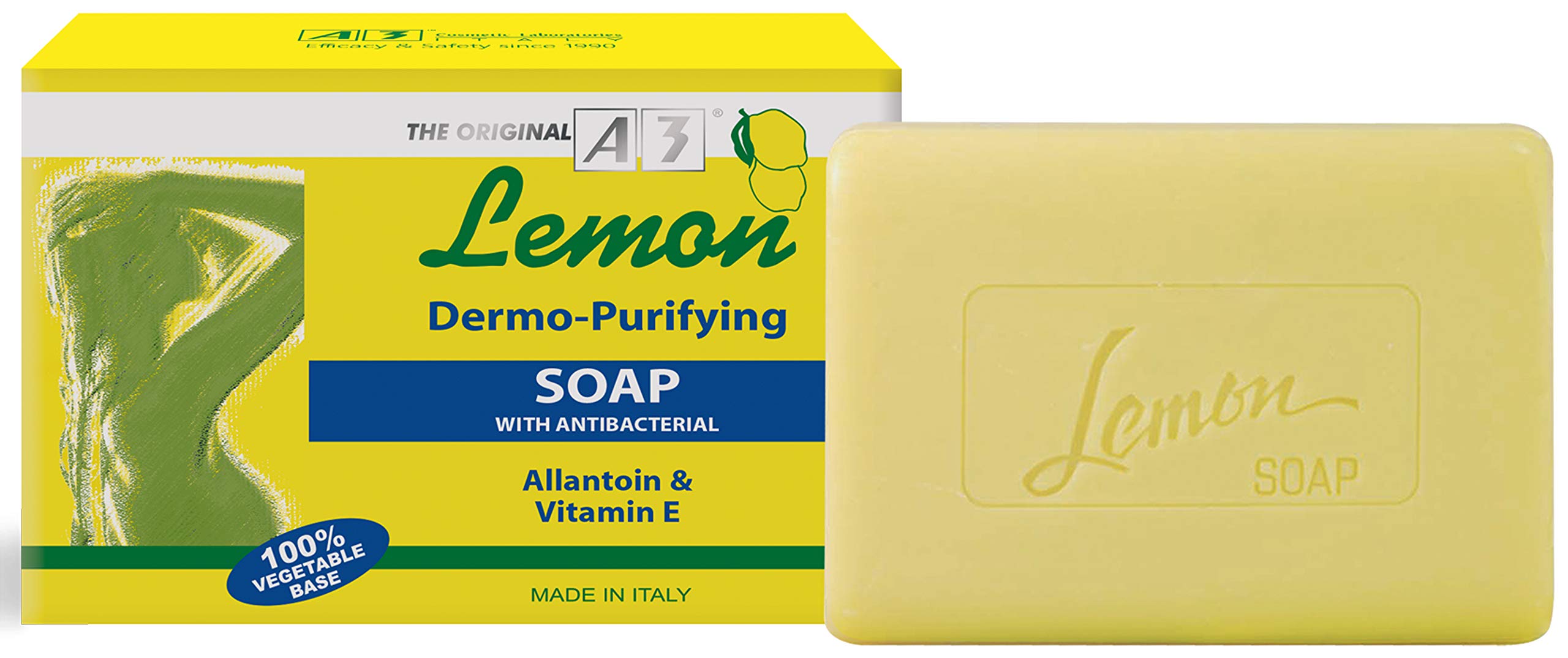 A3 Lemon Dermo-Purifying Soap - 100g | Natural Acne Treatment & Skin Cleanser for Oily & Sensitive Skin | Perfect for Daily Face & Body Wash