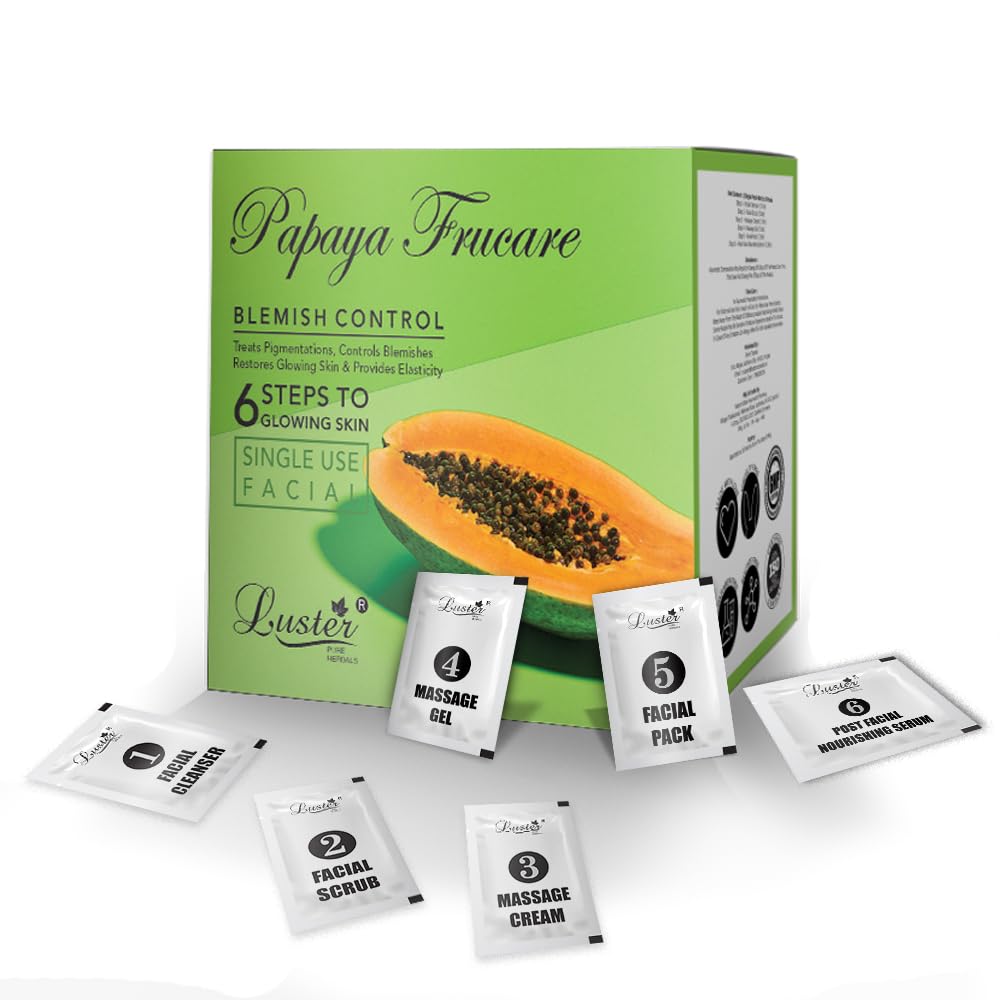 Luster Papaya Frucare Facial Kit - 6 Step Mini Facial Treatment for Glowing Skin | Single Use Exfoliating & Brightening Face Mask | Paraben & Sulfate Free Skincare for Women & Men (40g) | Perfect for Travel, Spa Days & Quick Skin Refreshment