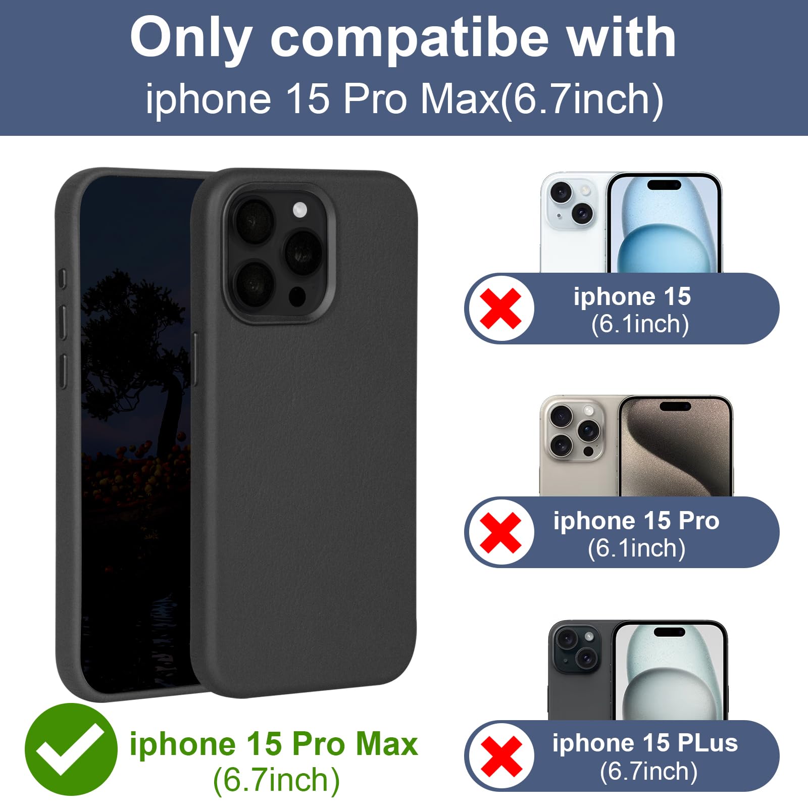 Premium Genuine Full Grain Leather Case for iPhone 15 Pro Max - Slim Fit, MagSafe & Wireless Charging Compatible - Drop & Scratch Resistant with Metal Buttons & Camera Bezel (Black) | Perfect for Business Professionals & Daily Commuters