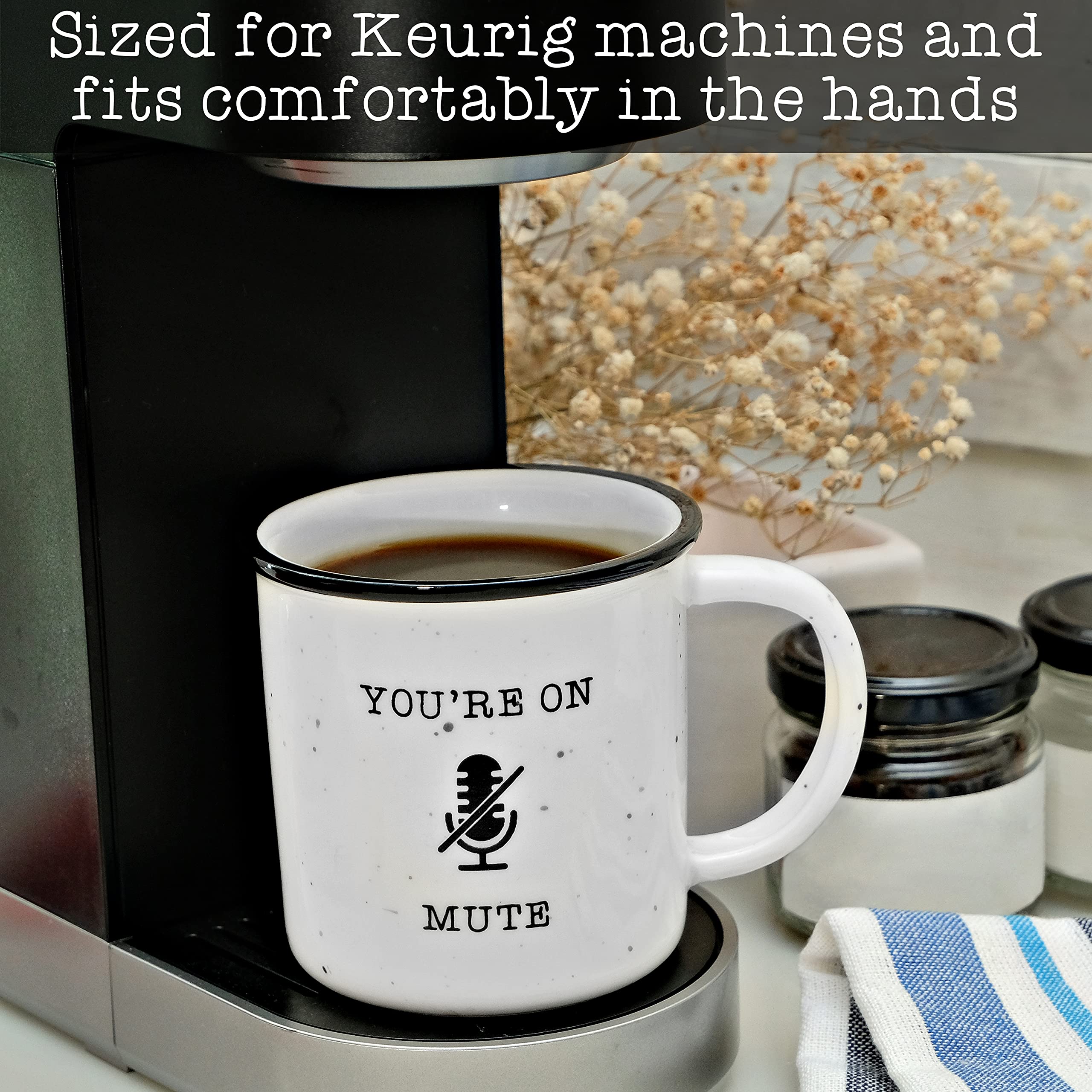Funny 'You're On Mute' 11oz Ceramic Coffee Mug - Farmhouse Style Gift with Humorous Quote, Microwave Safe - Perfect for Teachers Day, Office Gifts & Virtual Meeting Humor