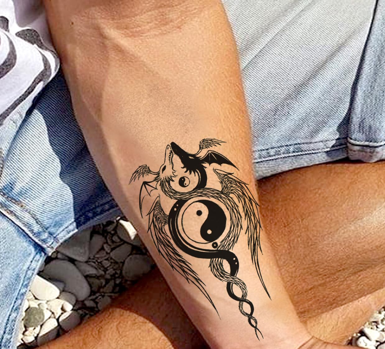 Waterproof Temporary Tattoo Stickers for Adults & Kids - 3D Realistic Flowers, Butterflies, Stars, Angels, Wolves & Armband Designs (19x12cm) | Perfect for Parties, Halloween, Cosplay & Body Art | TBS-8093