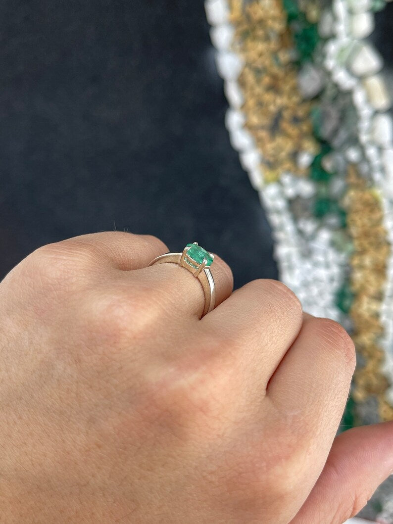 1.10ct Sterling Silver Oval Cut Emerald East to West Solitaire Ring for Women - Elegant Wedding, Engagement & Anniversary Jewelry Gift
