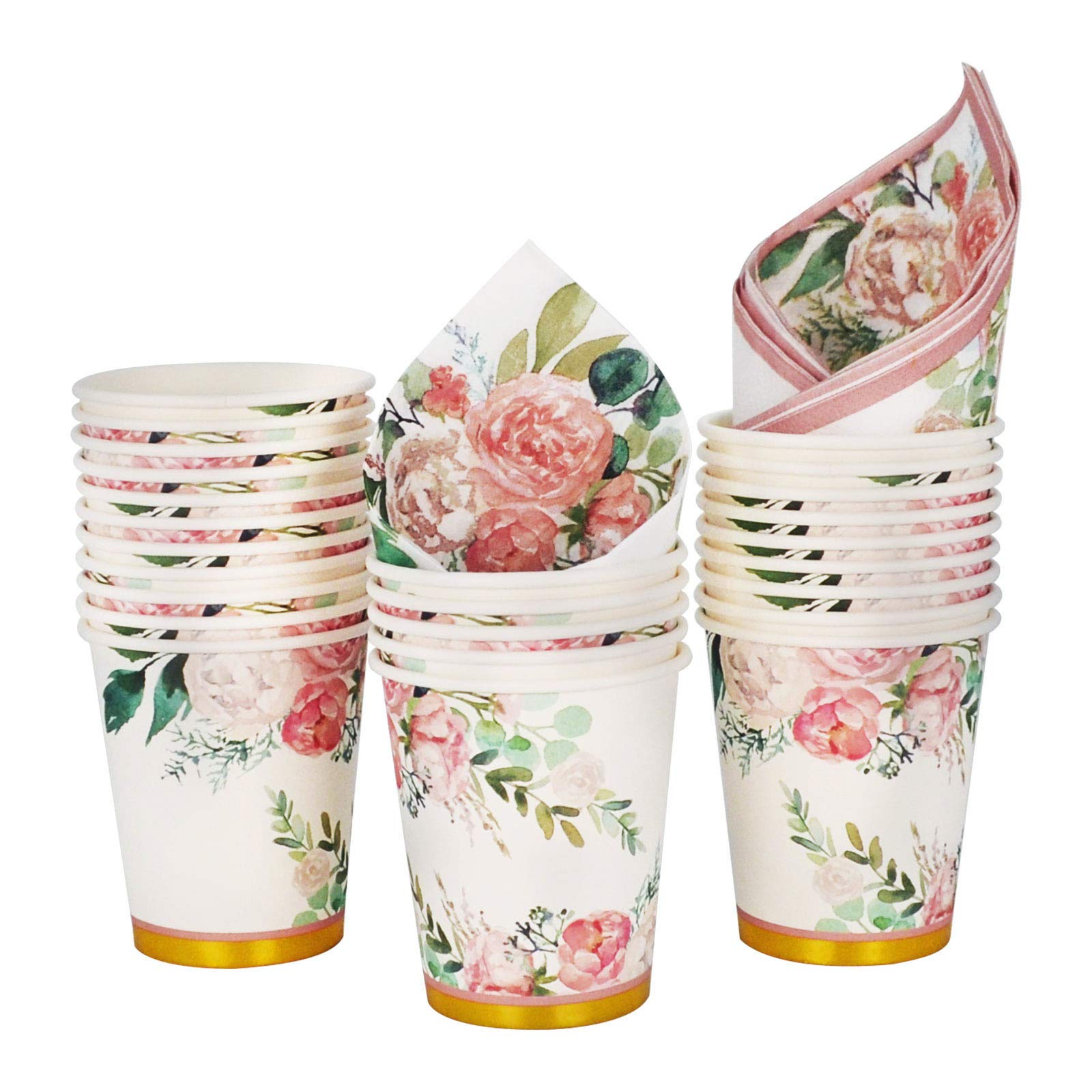 Floral Party Supplies Set for 24 Guests - Disposable Paper Plates, Cups & Napkins for Bridal Showers, Birthdays, Weddings & Bachelorette Parties - Elegant Floral Design for Easy Cleanup & Stylish Celebrations