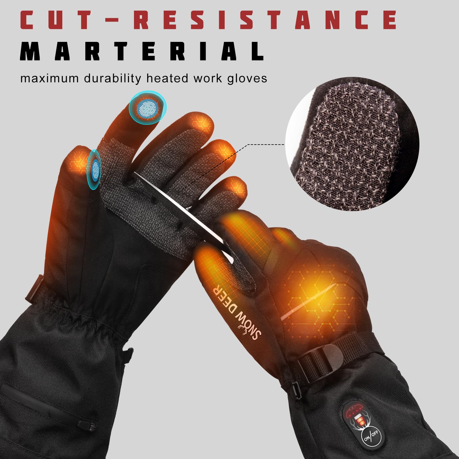 SNOW DEER Rechargeable Heated Gloves for Men & Women - Waterproof, Cut-Resistant, Touchscreen Compatible Winter Work Gloves - Perfect for Outdoor Jobs, Construction, Motorcycling & Cold Weather Activities