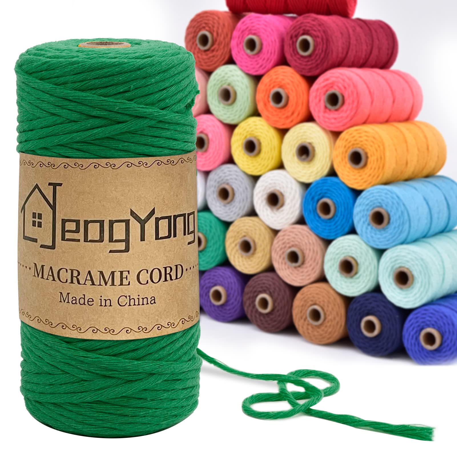 3mm Macrame Cord - 109 Yards Natural Cotton Rope for DIY Wall Hangings, Plant Hangers & Home Decor | Single Strand Thick String Yarn in Multiple Colors | Premium Macramé Supplies for Crafting & Bohemian Style Decorations