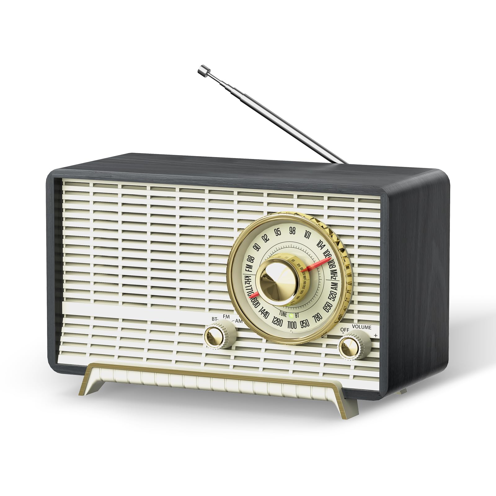 Vintage Wooden AM/FM Radio with Bluetooth Speakers - Classic Retro Table Radio with Rotary Knob, Plug-in Wall Power - Perfect for Home, Office, Bedroom & Kitchen Use