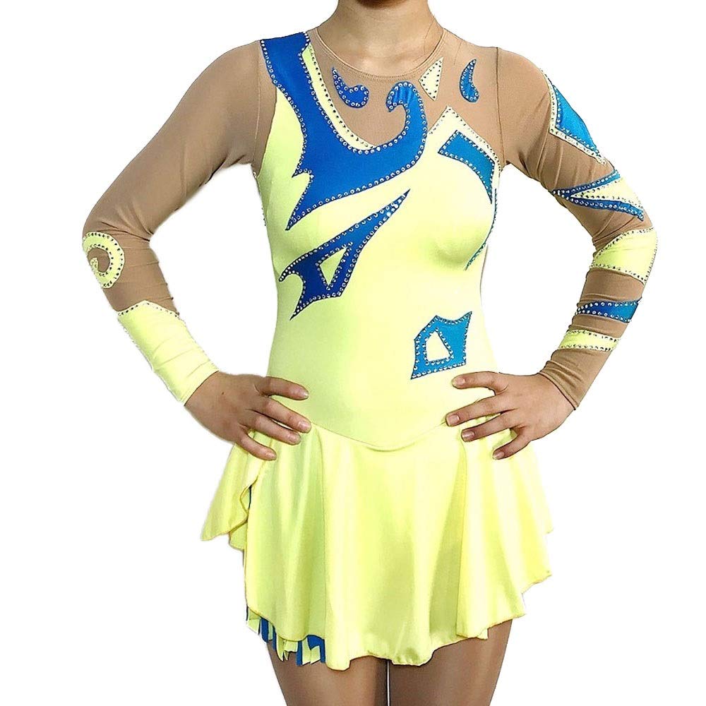 Girls' Figure Skating Dress for Competition - Yellow Ice Skating Costume Size 110-120 | Perfect for Ice Shows, Performances & Skating Lessons
