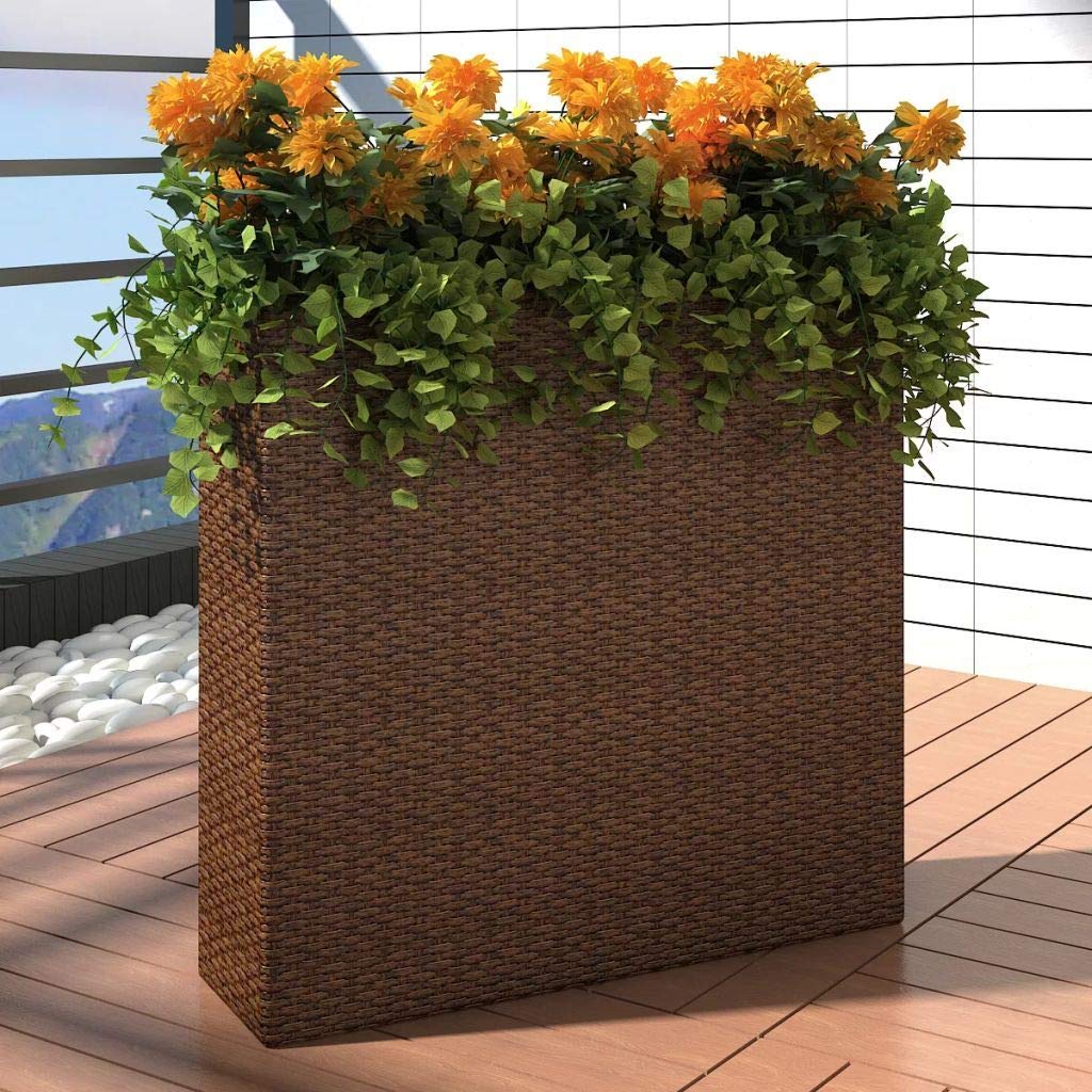 Unfade Memory 4 Zinc Outdoor Plant Pots - Rectangle Rattan Planter Set for Garden, Patio & Balcony (Brown) - Perfect for Flowers, Herbs & Succulents
