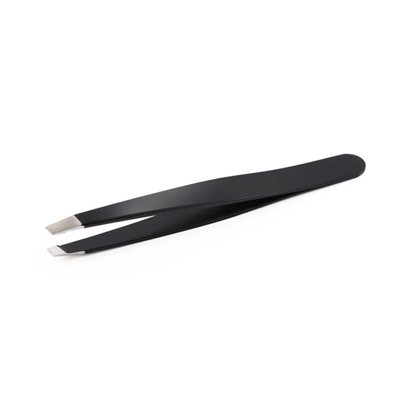 1PC Stainless Steel Slanted Eyebrow Tweezer - Precise Hair Removal Tool for Eyebrows & Facial Hair - Black Beauty Makeup Essential for Salon, Home & Travel Use
