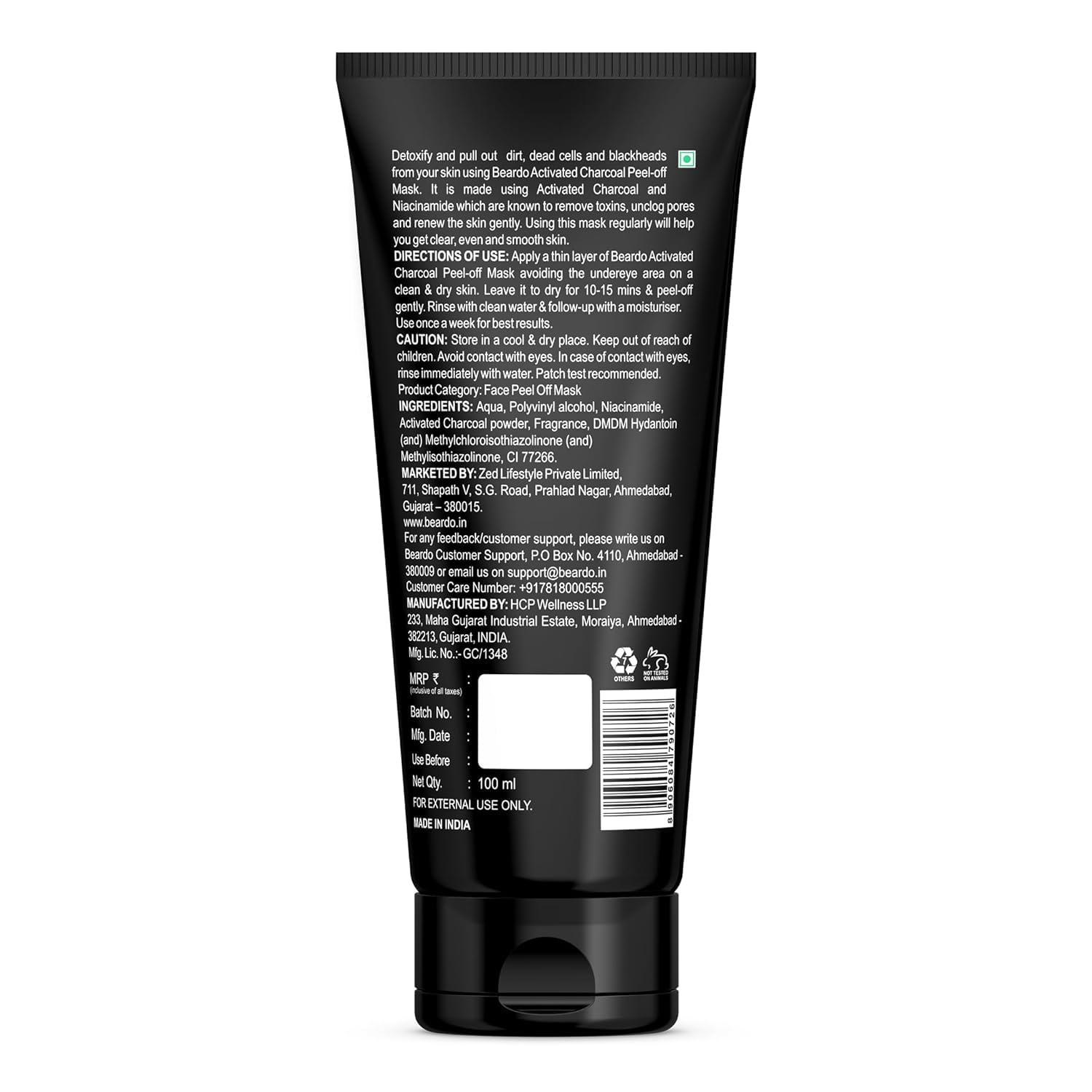 Beardo Activated Charcoal Peel Off Face Mask for Men - 100g Deep Cleansing Mask for Oily Skin | Detoxifying & Blackhead Removal | Glowing Skin Care | Perfect for Daily Skincare Routine & Spa Night