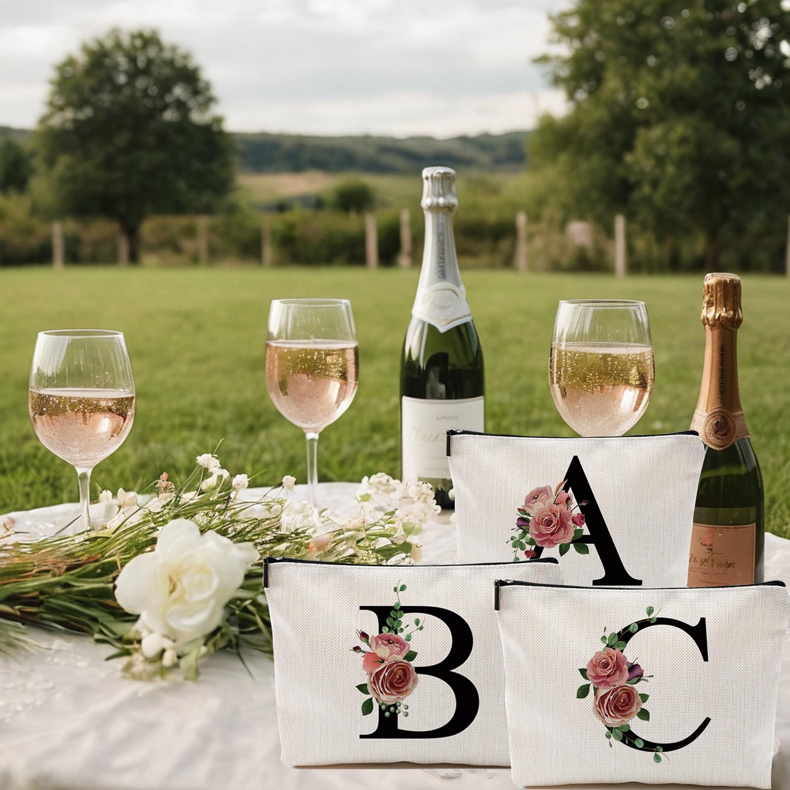 Personalized Monogrammed Makeup Bag - Custom A-Z Letter Cosmetic Pouch for Bridesmaid Gifts, Travel & Storage | Perfect for Weddings, Bachelorette Parties & Girlfriend Presents