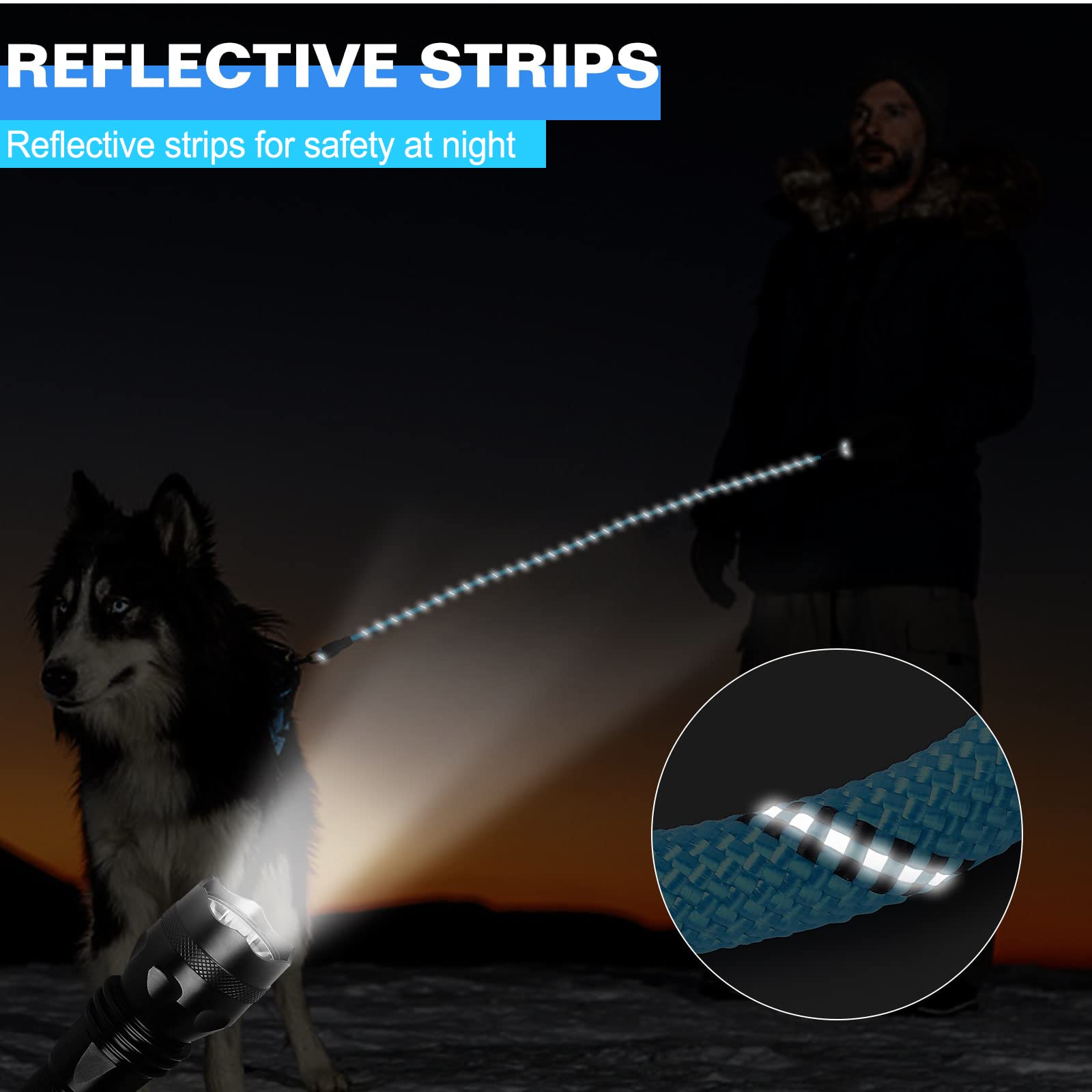 Heavy Duty Dog Leash with Comfortable Padded Handle & Reflective Threads - 5FT Strong Nylon Lead for Swedish Lapphund, Medium Herding Dogs - Perfect for Night Walks, Hiking & Outdoor Adventures (Blue)