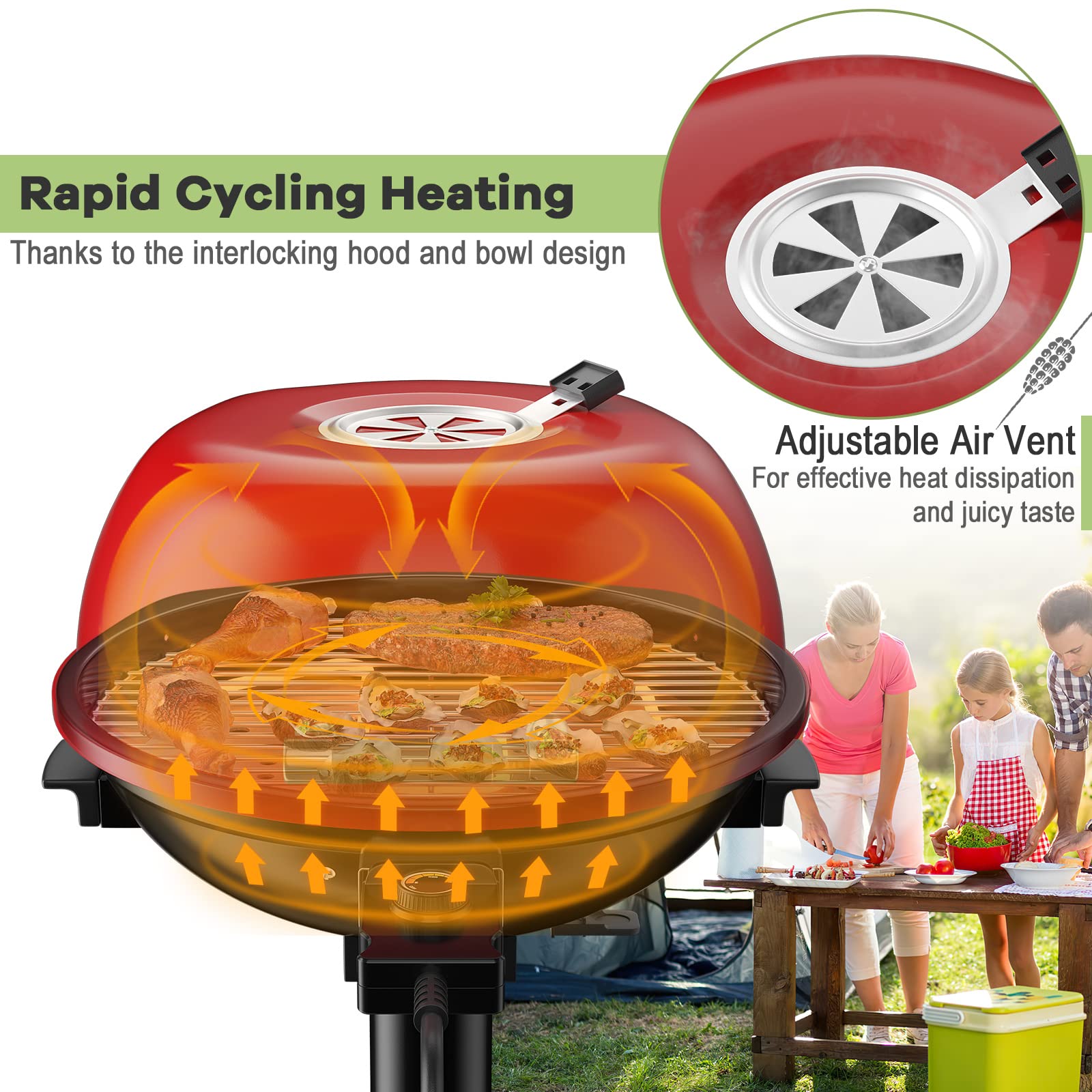 Giantex 1600W Electric Grill Indoor & Outdoor, Portable BBQ Grill with Removable Non-Stick Griddle, Adjustable Temperature Control & Oil Drip Pan - Perfect for Picnic, Camping, Backyard Cooking, Tailgating & Home Use (Red)