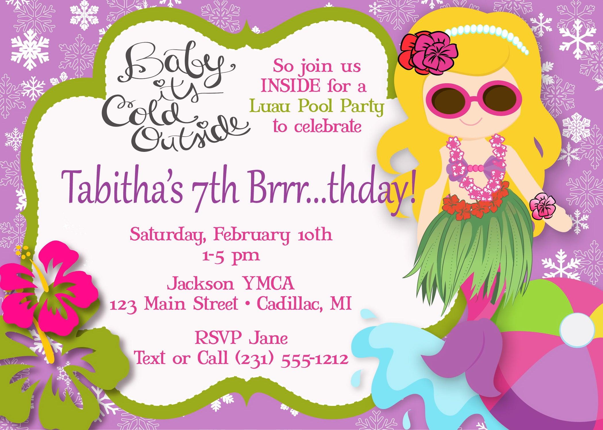 Mermaid Luau Pool Party Birthday Invitation - Printable Hawaiian Underwater Theme Party Invites for Kids & Adults - Perfect for Summer Birthdays, Beach Parties & Tropical Celebrations