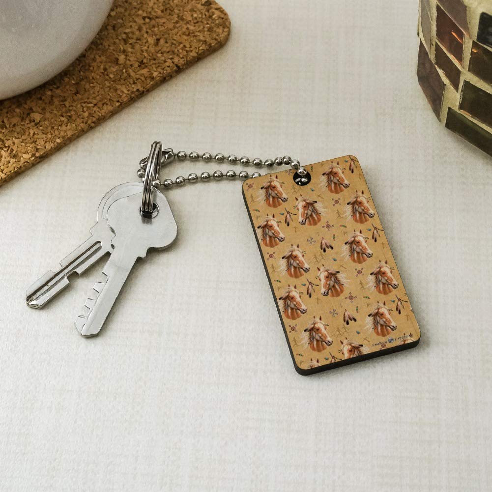 Palomino Horse Selfie Pattern Wooden Rectangle Keychain - Unique Personalized Key Ring for Gifts, Travel & Everyday Use