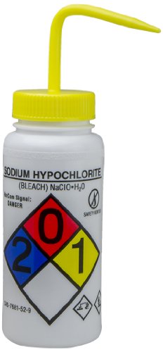SP Bel-Art GHS Labeled Safety-Vented Sodium Hypochlorite (Bleach) Wash Bottles - 500ml (16oz) with Yellow Polypropylene Cap - Pack of 4 - Ideal for Lab Cleaning, Chemical Storage & Safety Procedures (F12416-0015)