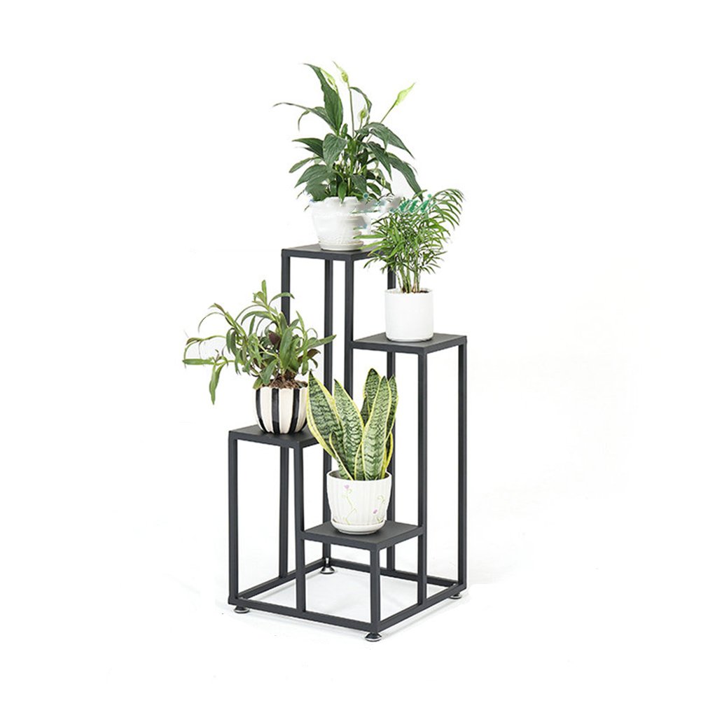 LXLA Black Corner Iron Flower Pot Stand - 40×40×120cm Multi-Tier Floor Plant Shelf for Indoor Potted Plants | Space-Saving Display Rack for Living Room, Balcony & Office Decor