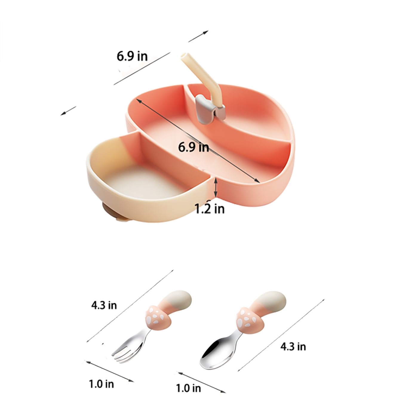 Non-Slip Silicone Suction Plate & Utensil Set for Babies - BPA-Free Toddler Feeding Bowl with Spoon & Fork | Mushroom Design Baby Essentials for Highchair, Travel & Mess-Free Mealtime (Pink)