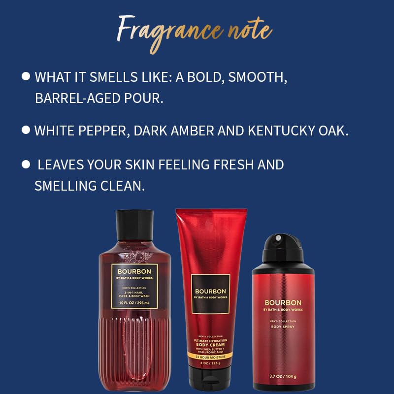 Bourbon 3-in-1 Hair Face & Body Wash for Men by Bath & Body Works - 10oz/295ml Moisturizing Shower Gel - Perfect for Gym, Travel & Daily Use