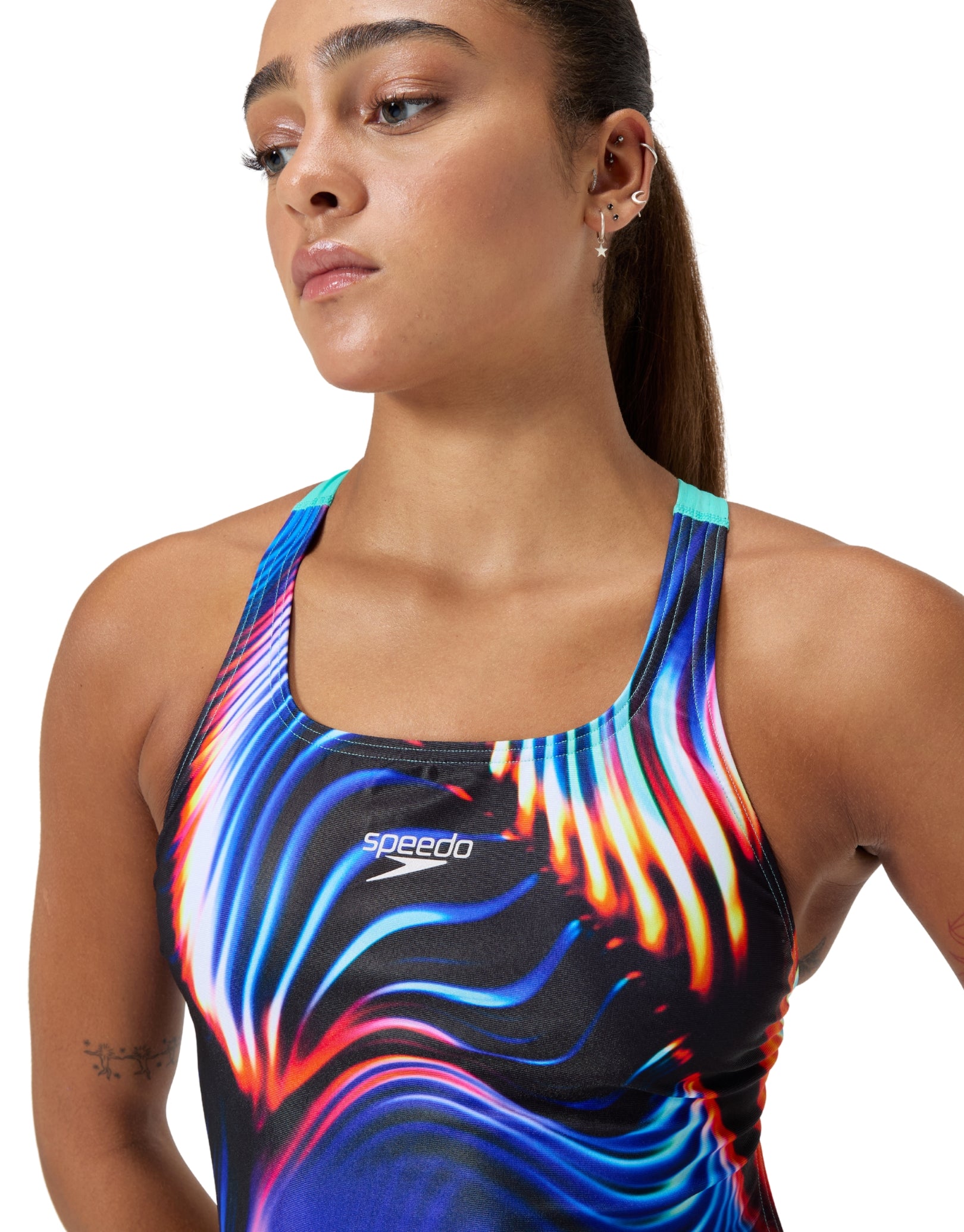 Women's Allover Digital Print High Waist Bikini Swimsuit - Black & Multicolor for Beach, Pool, and Summer Vacations