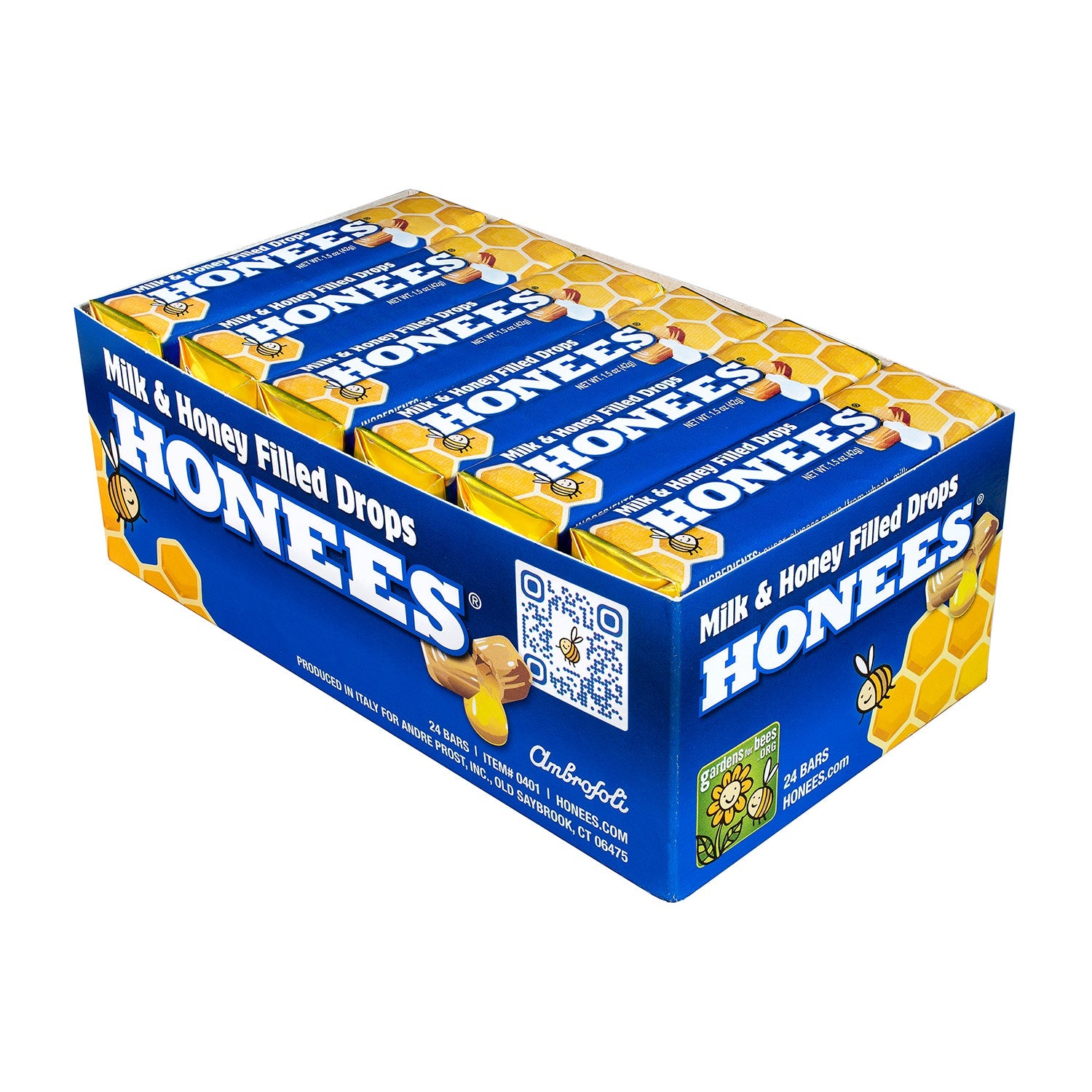 Honees Milk & Honey Filled Drops Bar - 1.5oz (24 Count) - Natural Throat Soothing Candy for Cough Relief - Perfect for Travel, Office & Home Use