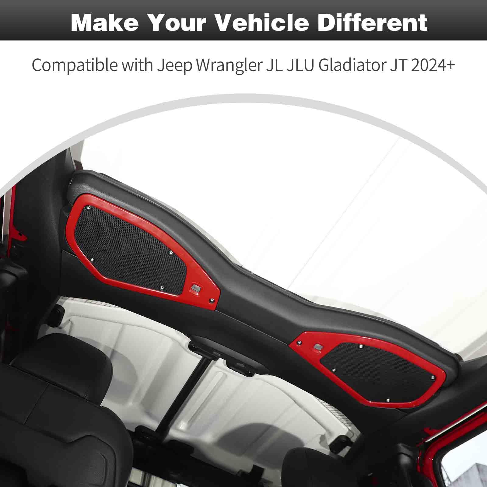 CheroCar Red Roof Speaker Cover Trim Interior Accessories Compatible with Jeep Wrangler JL JLU & Gladiator JT 2024+ Models - Waterproof & UV Resistant for Off-Road Adventures & Outdoor Protection