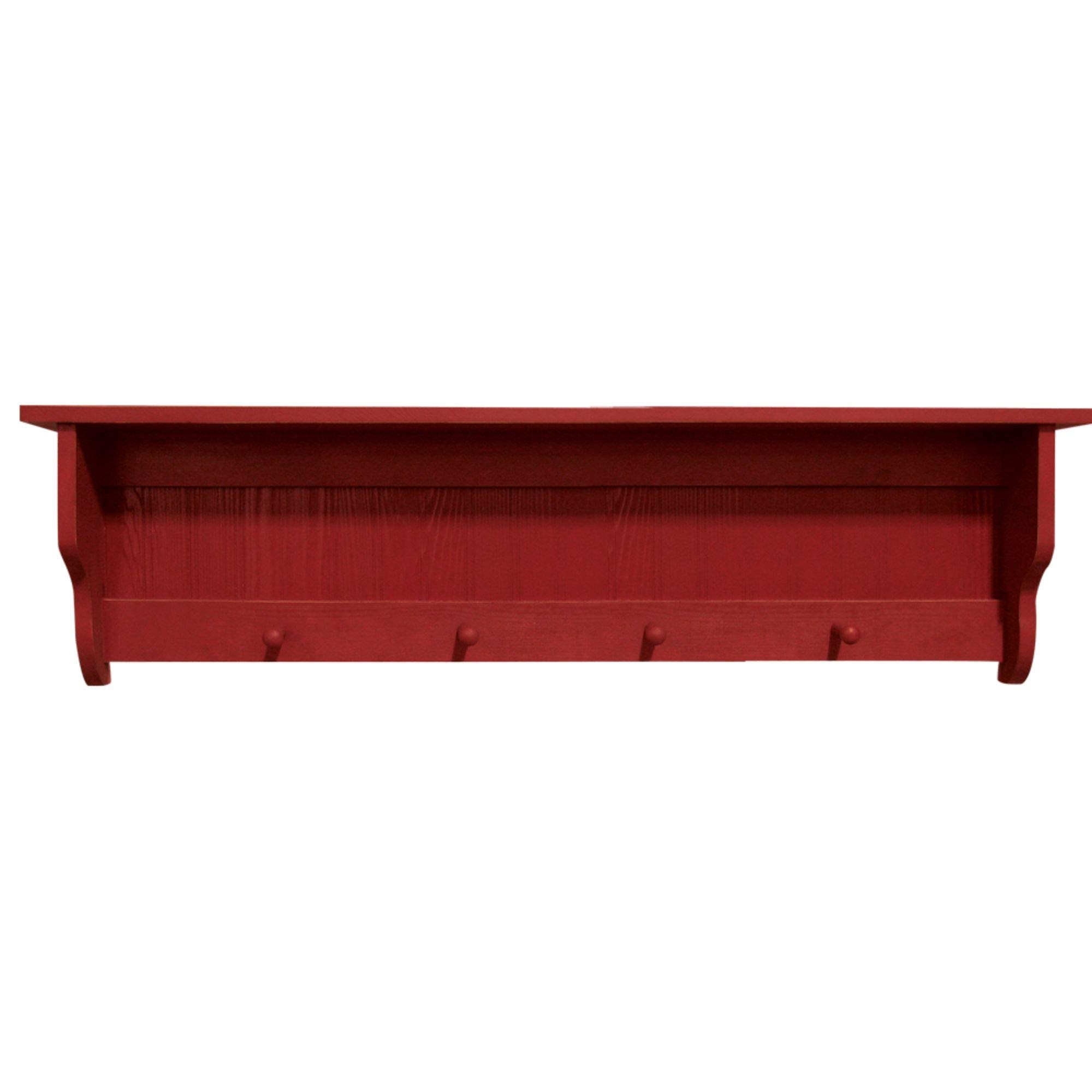 4' Distressed Red Rectangular Storage Shelf with Pegs - Rustic Home Decor for Living Room, Bedroom & Entryway Organization