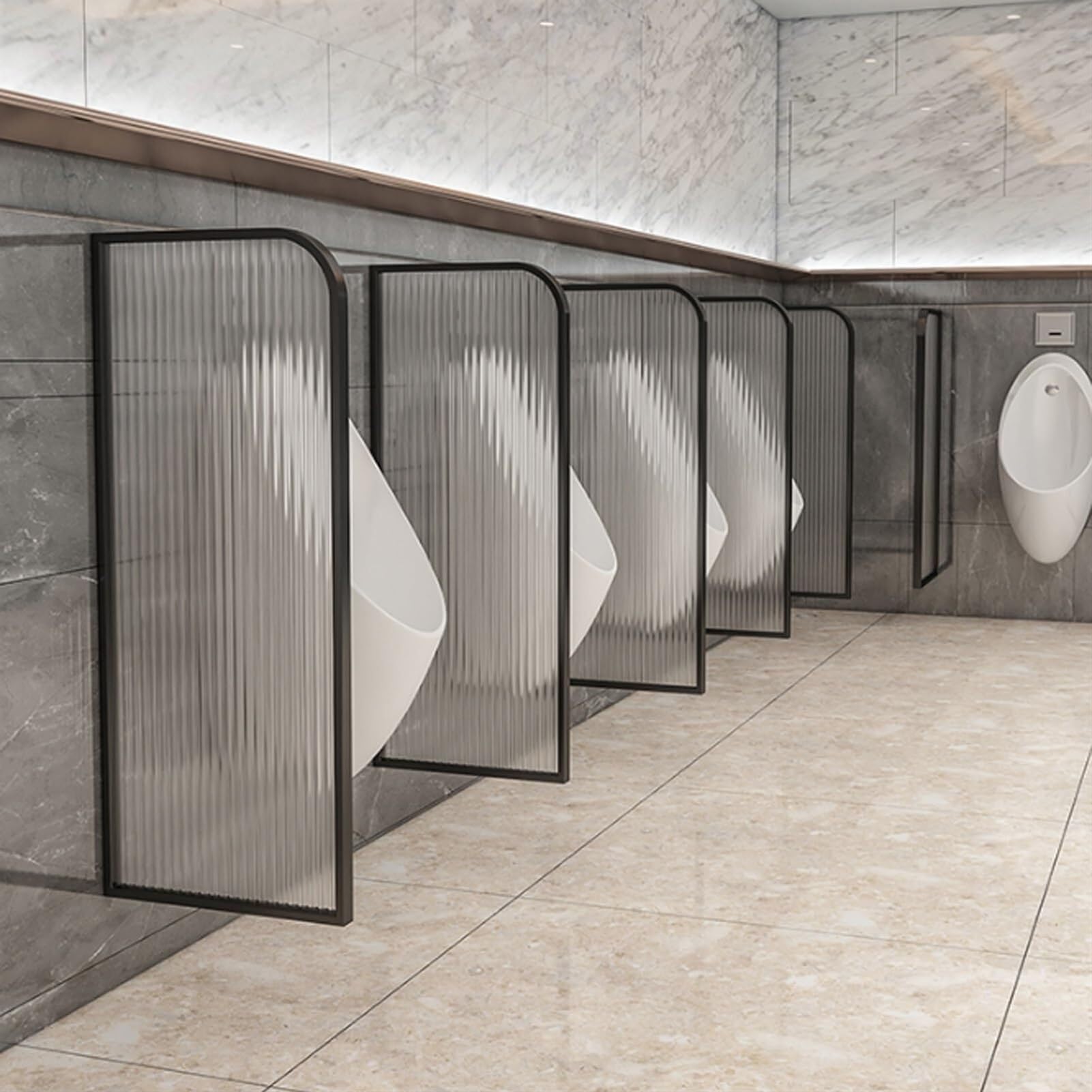 Wall-Mounted Men's Urinal Privacy Screen - Tempered Glass Toilet Partition for Public Restrooms - Decorative Urinal Divider for Schools, Restaurants & Offices - Rose Gold Finish (Ideal for High-Traffic Commercial Spaces)