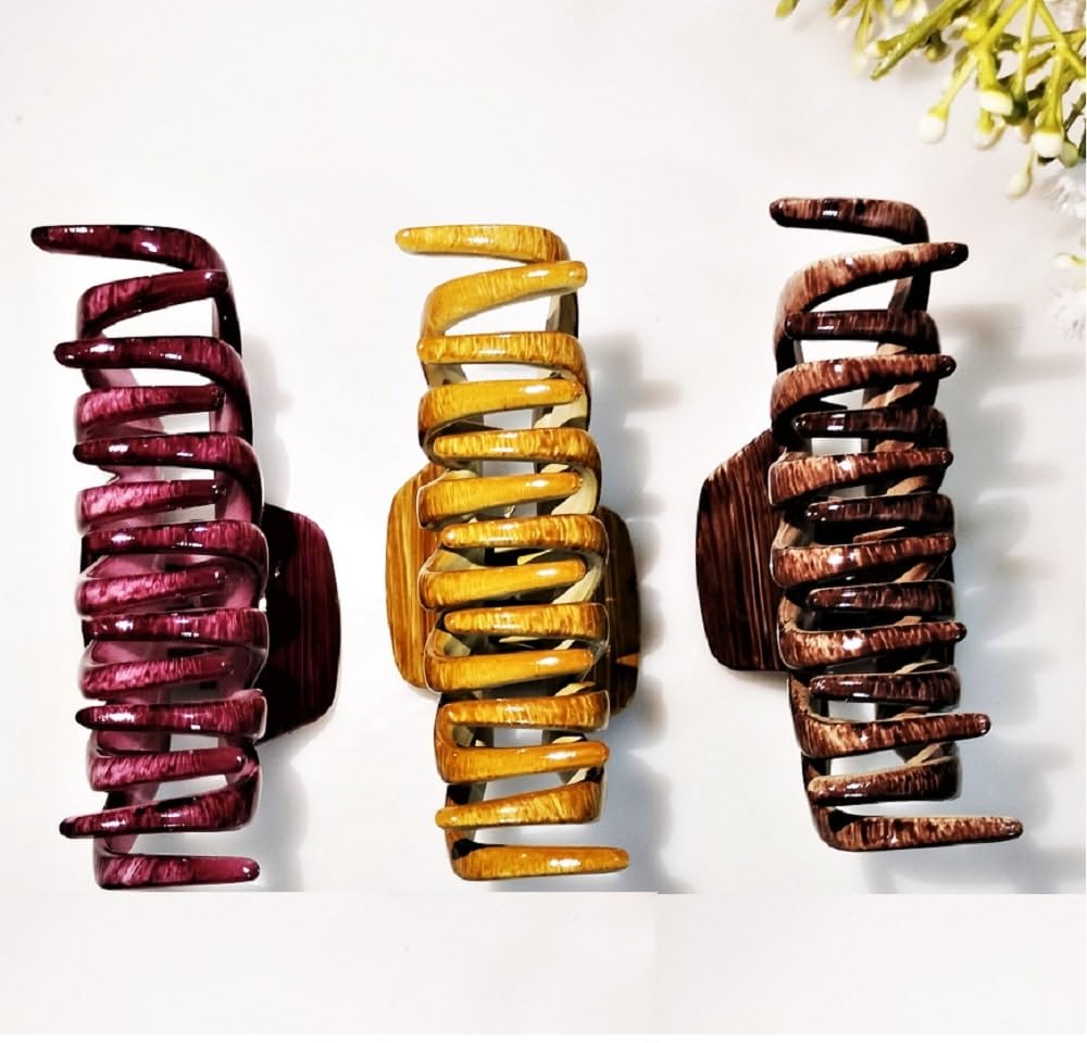 Aspire T Large Claw Clip Hair Clips for Women - Set of 3 (Wooden, Coffee, Wine Colors) - Perfect for Ponytails, Buns & Everyday Hairstyles