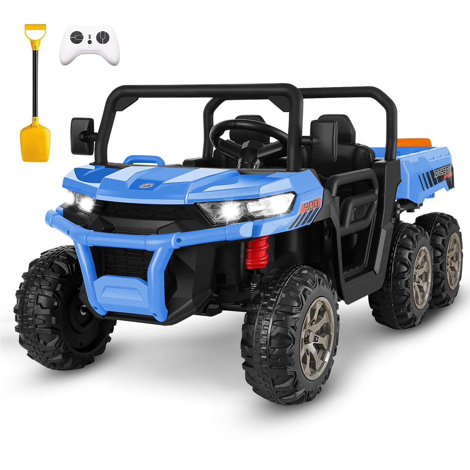 Hikole 24V Kids Ride On Dump Truck - 6-Wheel 2-Seater Electric UTV with Parent Remote Control, LED Lights & Music | 3-Speed Adjustable, Spring Suspension | 24 Volt Battery-Powered Ride-On Toy for Boys & Girls Ages 3-8 | Outdoor Play, Backyard Fun, Birthday Gift Idea (Blue)