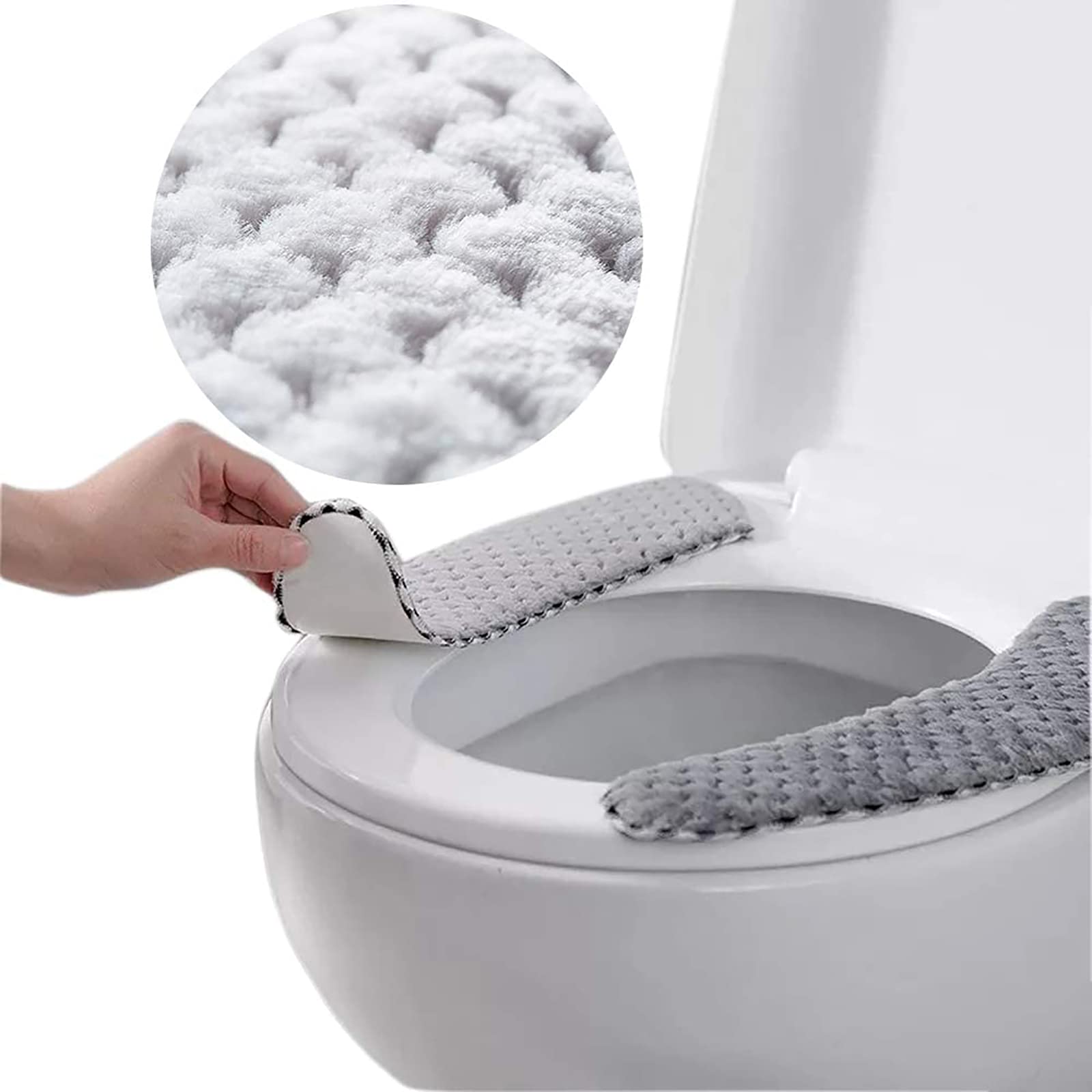 2 Pairs Plush Warm Thick Padded Toilet Seat Covers - Non-Slip Soft Bathroom Seat Cushion with Self-Adhesive Tape - Washable & Cozy for Winter - Perfect for Cold Bathrooms, Elderly Comfort & Home Decor
