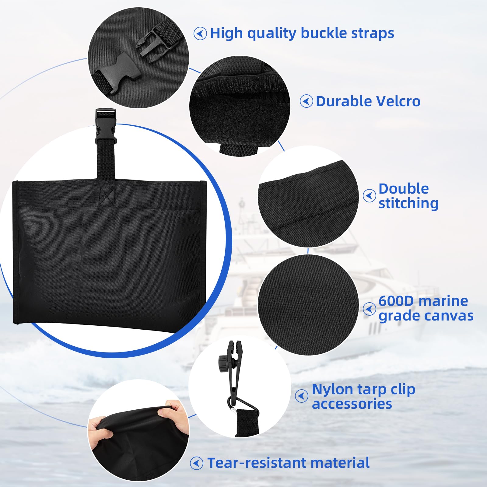 8-Piece Boat Cover Sand Bag Mooring Kit - Heavy Duty Anchoring System for Boats, Kayaks, Jet Skis - Perfect for Dock, Marina & Waterfront Use