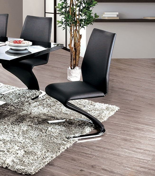 Modern Z-Shaped Chair Base - 2 Pack Black Leatherette Dining Chairs with Chrome Finish | Contemporary Side Chairs for Dining Room, Kitchen, Office or Lounge