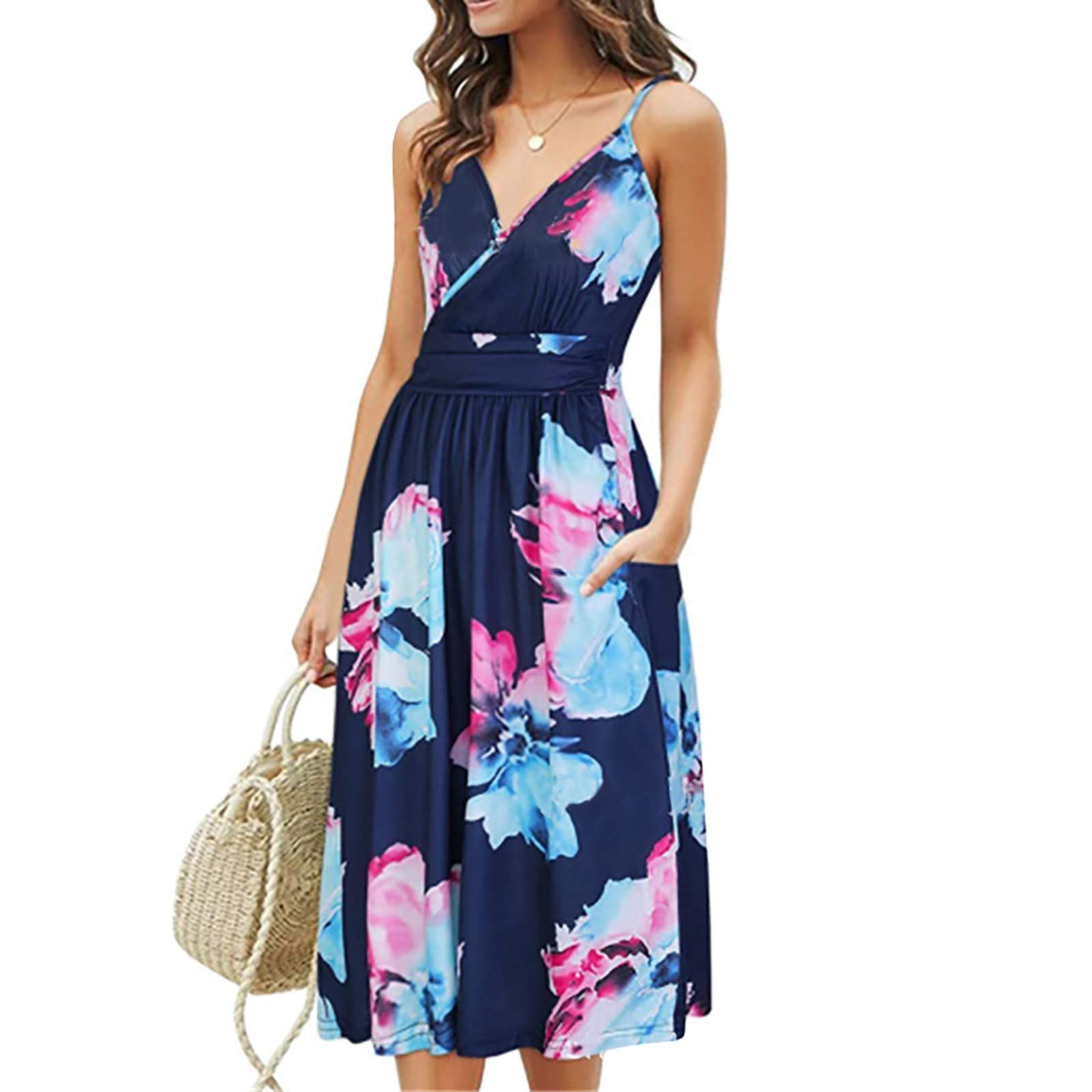 Women's Summer Casual Loose Bohemian Floral Print Maxi Dress - Beach Party Sundress for Outdoor Vacations & Summer Getaways