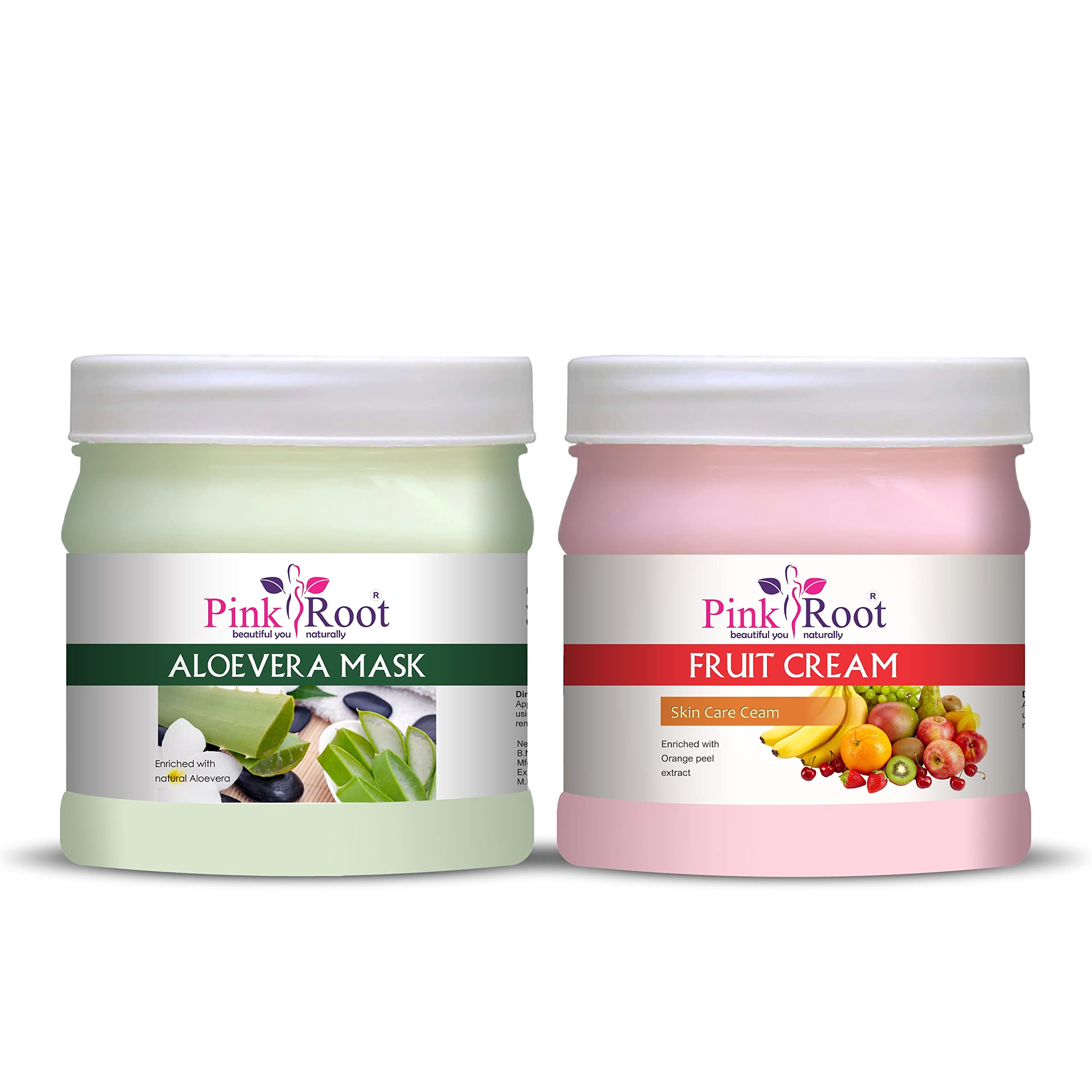Organic Pink Root Aloe Vera Face Mask 500g with Fruit Extract Cream 500g - Hydrating & Brightening Skincare Set for Dry & Sensitive Skin - Perfect for Night Care & Spa Treatments