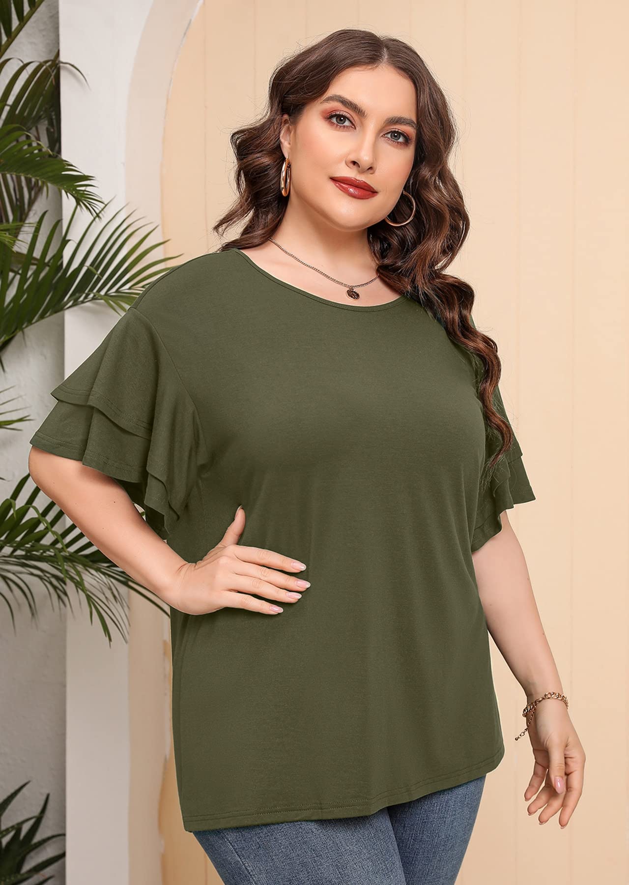 Plus Size Tunic Tops for Women - Double Ruffle Short Sleeve Loose Fit Flowy Shirt | Summer Casual Wear & Vacation Outfit