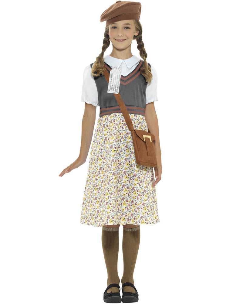 1940s Vintage School Girl Evacuee Costume for Girls - WWII Historical Reenactment & Halloween Dress Up