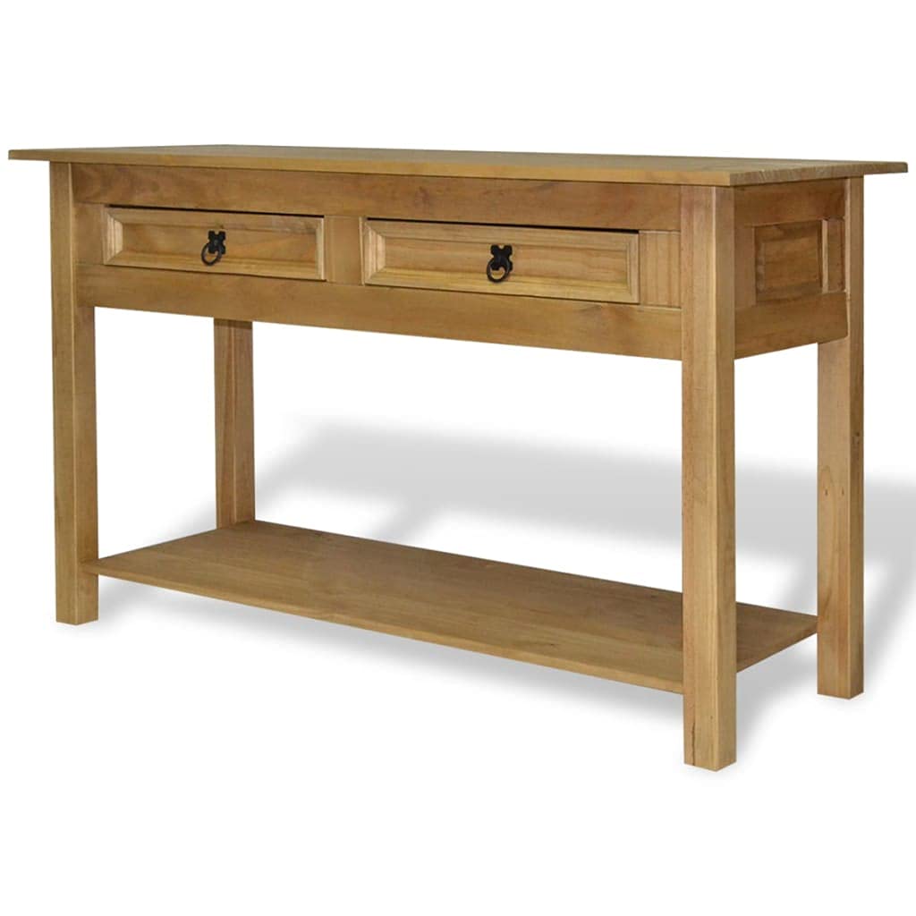 Mexican Pine Console Table with 2 Drawers & Open Shelves - 35.4