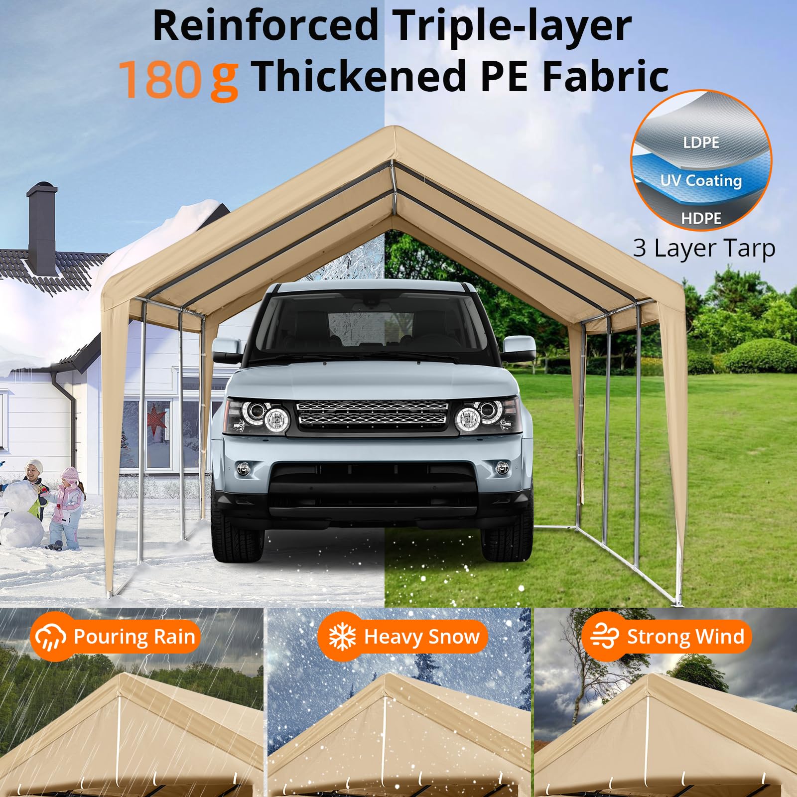 GARVEE 13'x20' Heavy Duty Carport Canopy - Portable Garage Shelter for Truck Storage, Party Tent with Removable Sidewalls & Doors (Yellow) | Weatherproof Outdoor Protection for Vehicles, Equipment & Events