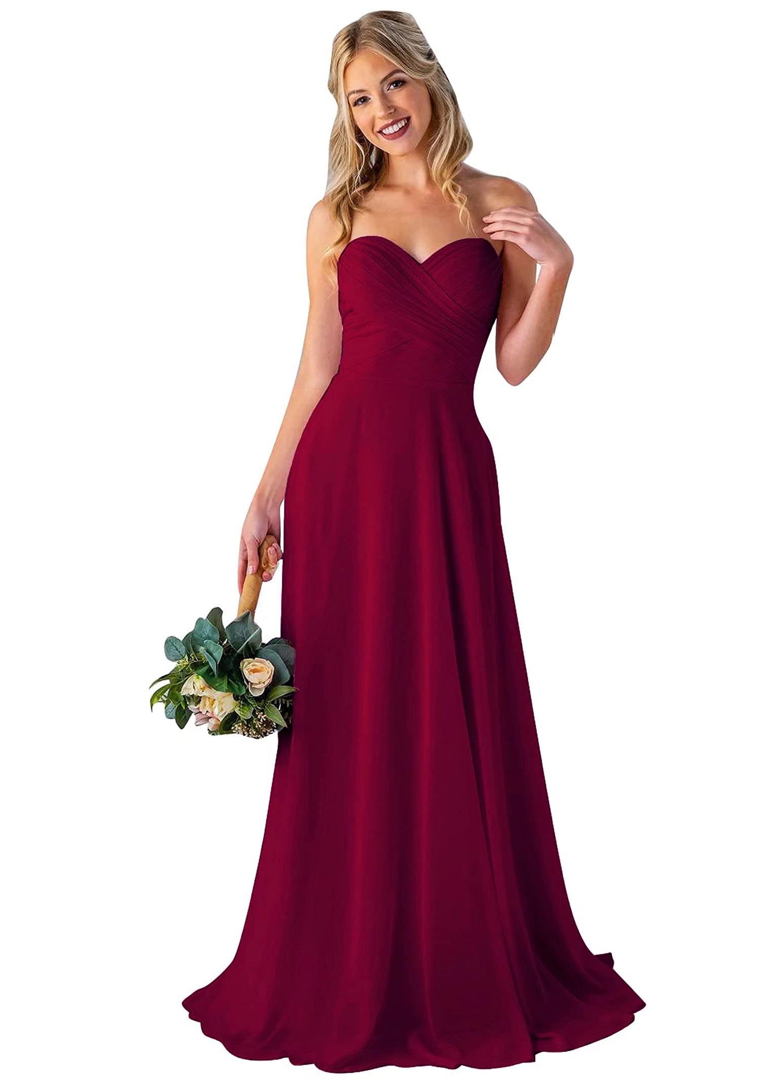 ZLQQ Women's Sweetheart Neckline Long Chiffon Bridesmaid Dress - Elegant Wedding, Evening Formal & Prom Gown for Special Occasions