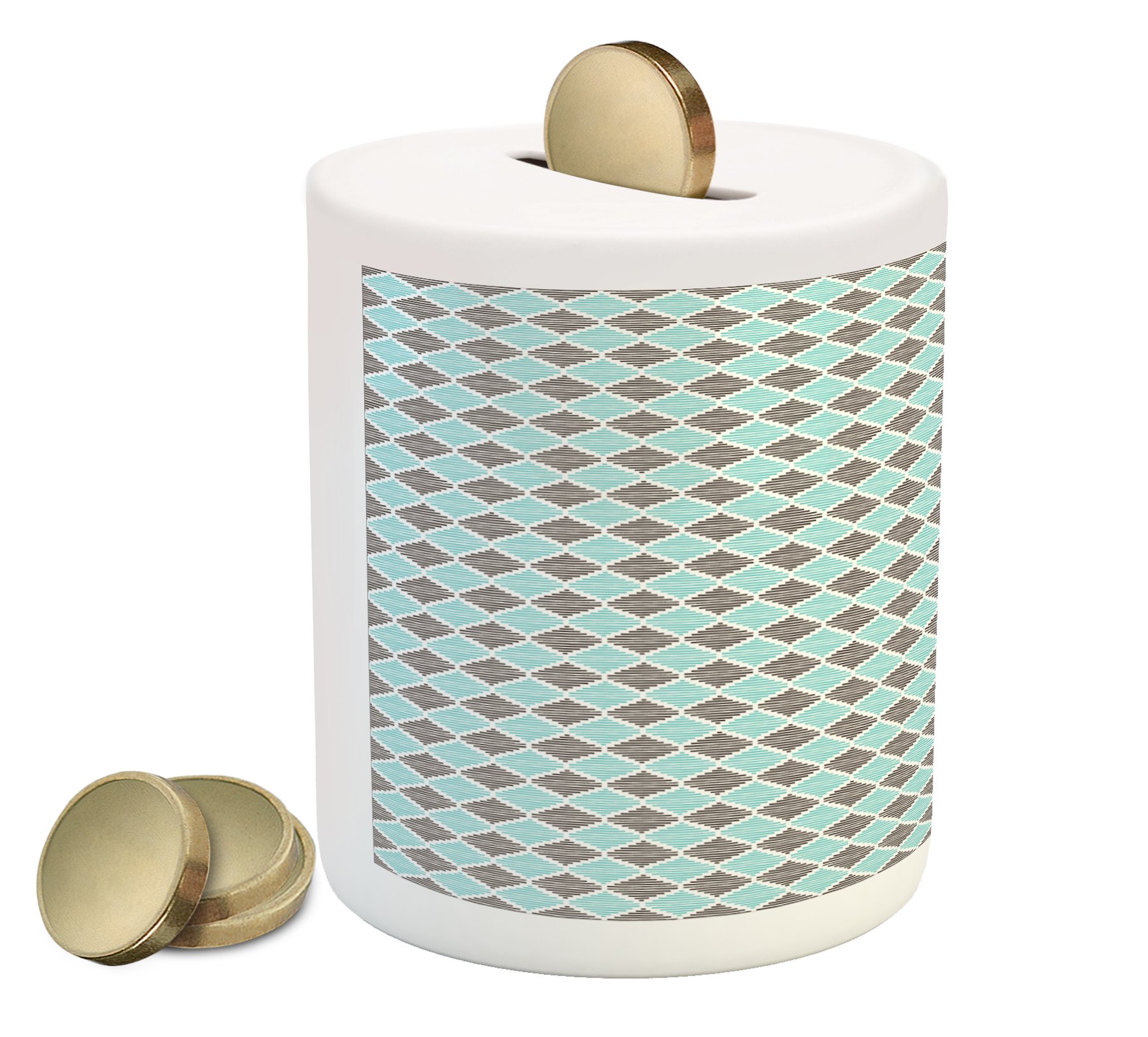 Ambesonne Striped Ceramic Piggy Bank - Vintage Inspired 2-Color Design for Cash & Coin Savings | Pale Blue & Black Money Box | Perfect for Kids' Savings, Gifts & Home Decor