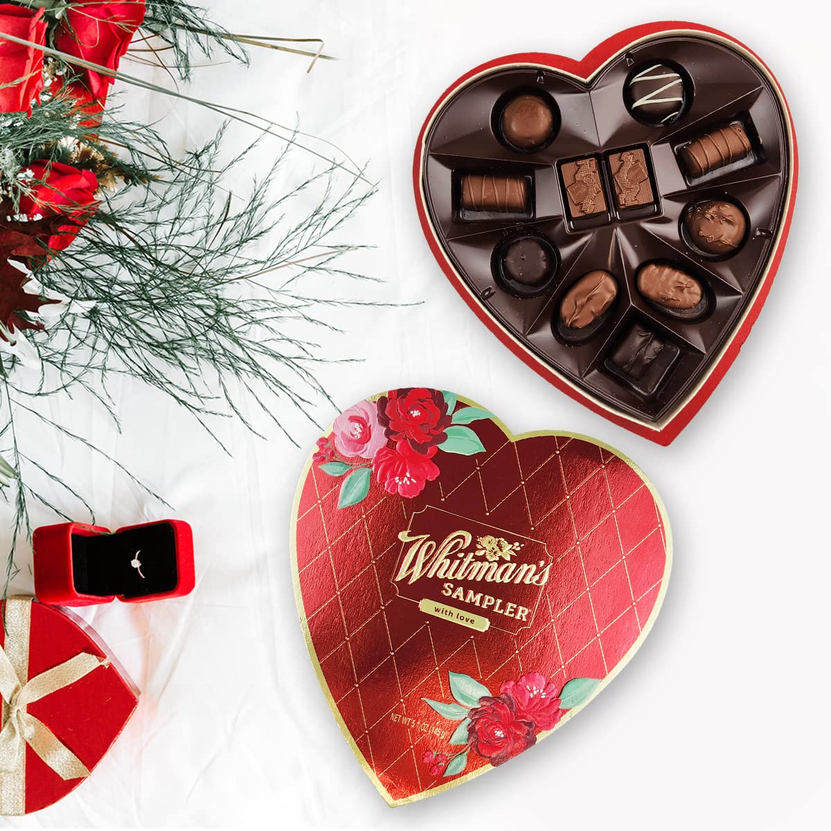 Whitman's Assorted Chocolate Sampler - 5.1oz Premium Milk & Dark Chocolate Gift Box for Mother's Day, Valentine's, Birthdays & Special Occasions - Heart-Shaped Candy Box to Impress Loved Ones - Perfect for Gifting, Celebrations & Sweet Moments (1 Pack)
