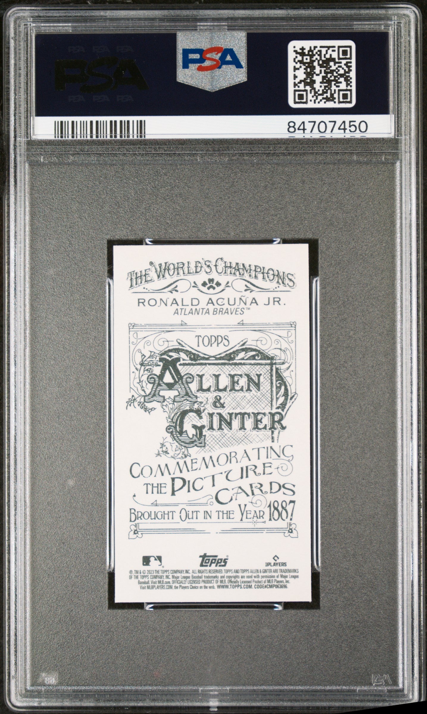 2023 Topps Allen & Ginter Ronald Acuna Jr. Mini No Number PSA 10 Graded Baseball Card - Perfect for Collectors, Display Cases, and Sports Memorabilia Enthusiasts